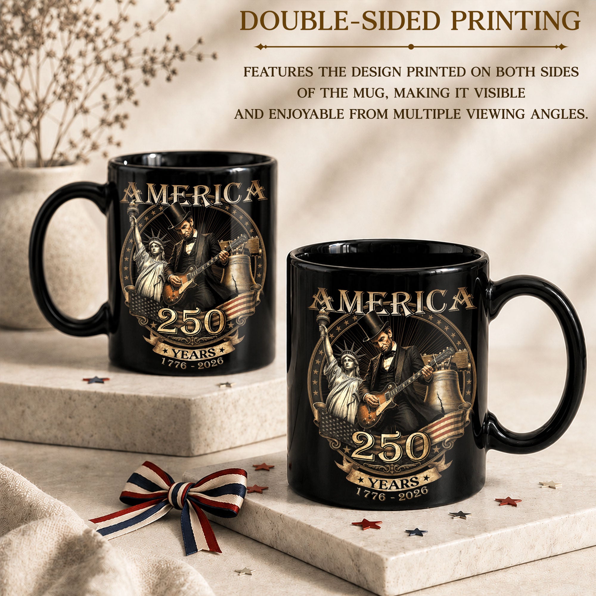 Patriotic Mug 250 Years 1776-2026 United States Statue Of Liberty Lincoln Rock Guitar