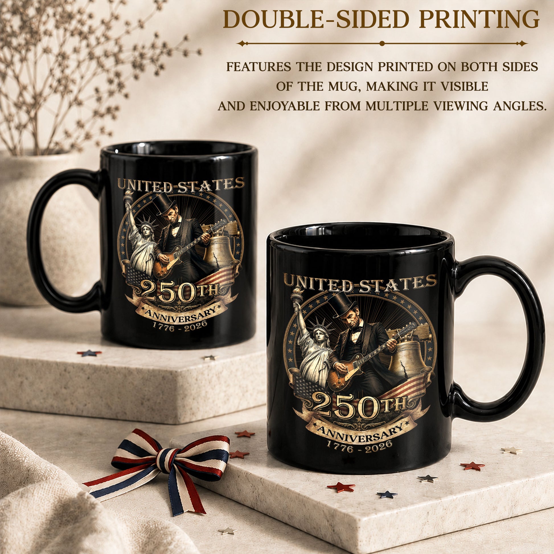 Patriotic Mug 250 Years 1776-2026 United States Statue Of Liberty Lincoln Rock Guitar - Rust Field Wear