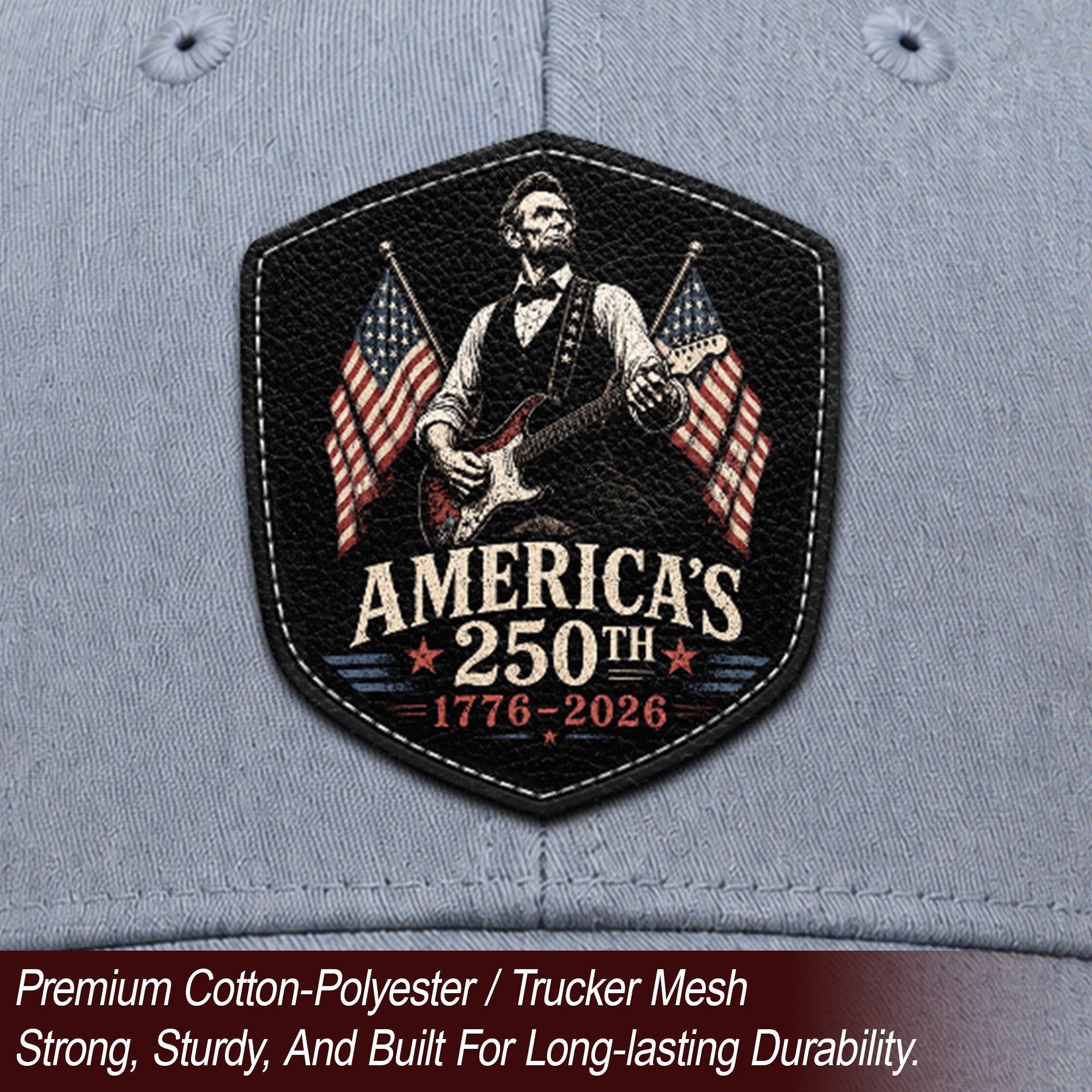 Leather Patch Hat Abraham Lincoln Guitar Flag Cap Patriotic 1776-2026 Anniversary Gift