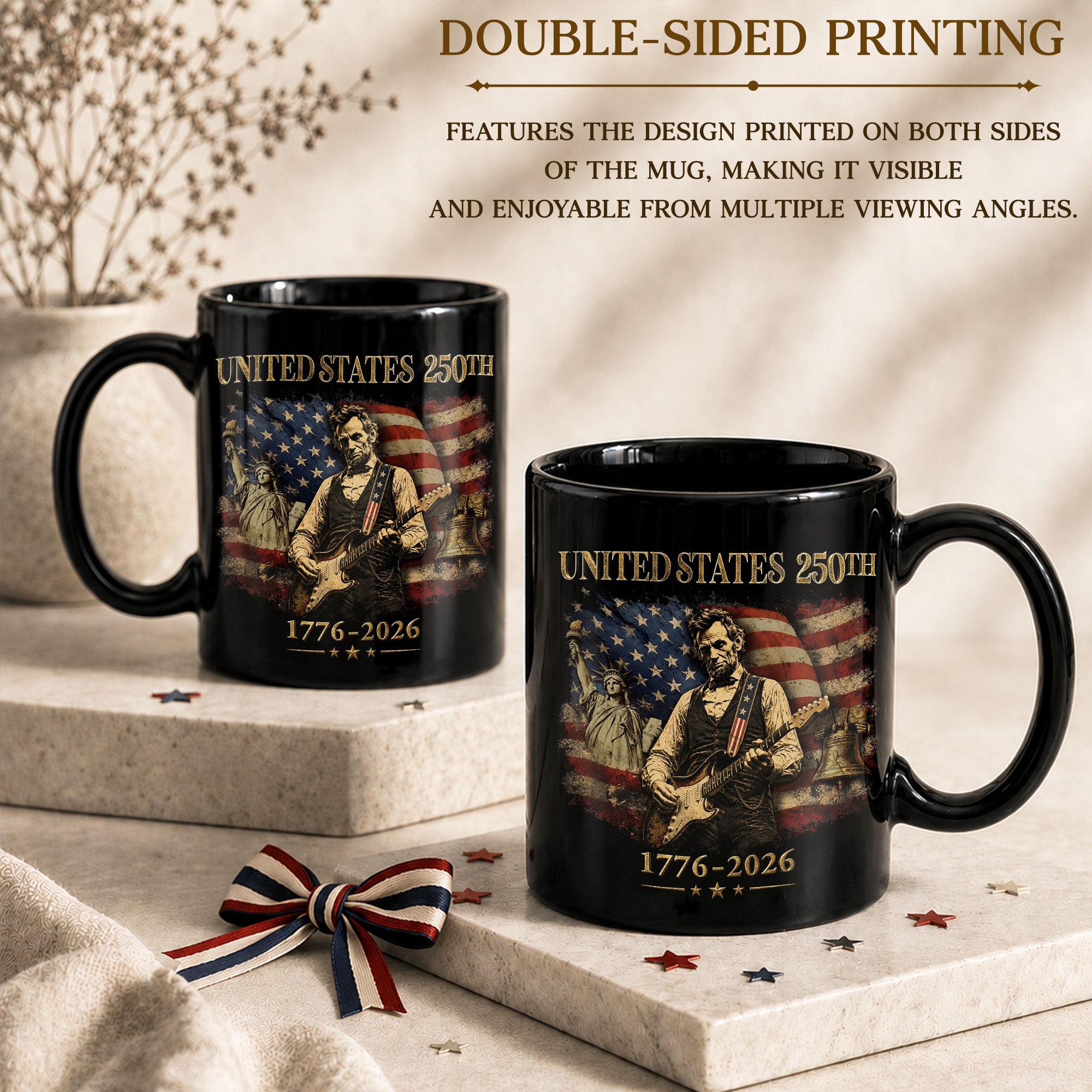 Historic USA 250th Anniversary 1776-2026 Lincoln Guitar Patriotic Symbols Mug Gift - Rust Field Wear