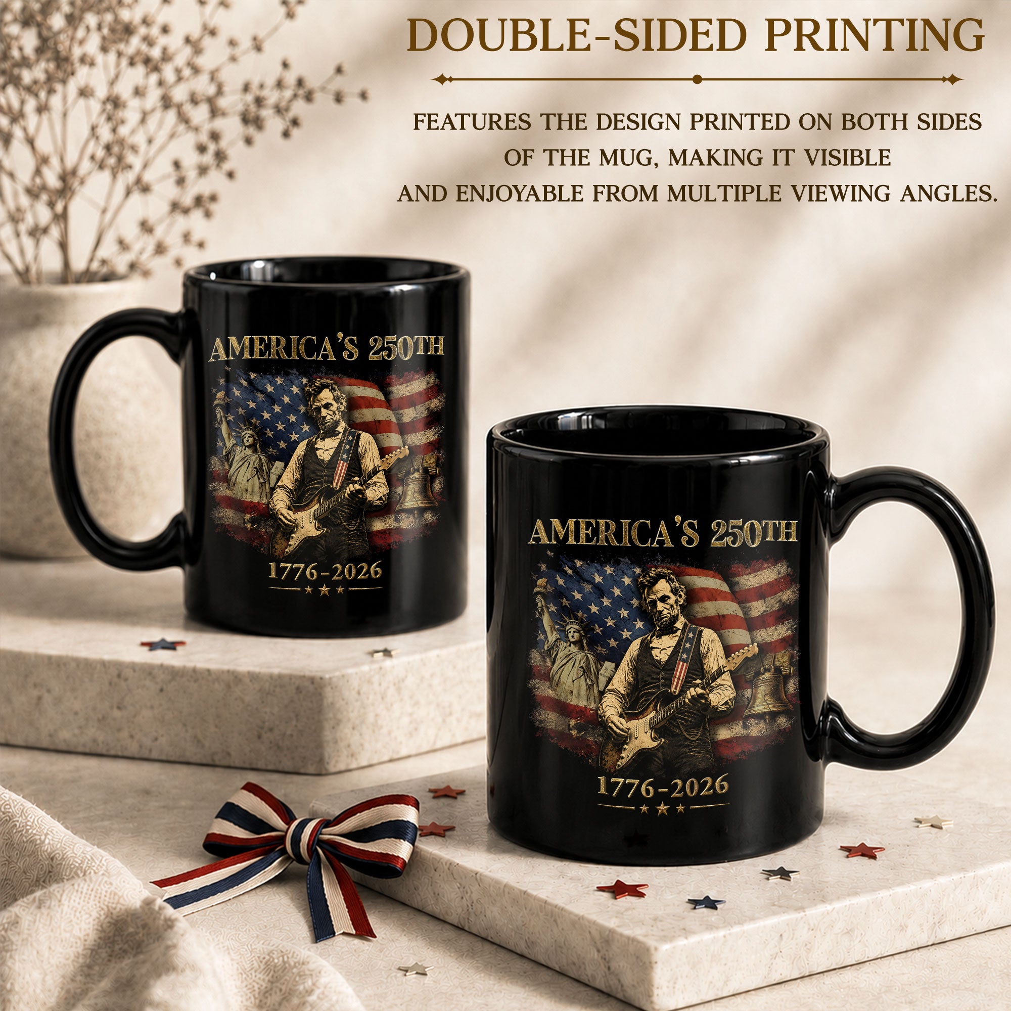Historic USA 250th Anniversary 1776-2026 Lincoln Guitar Patriotic Symbols Mug Gift