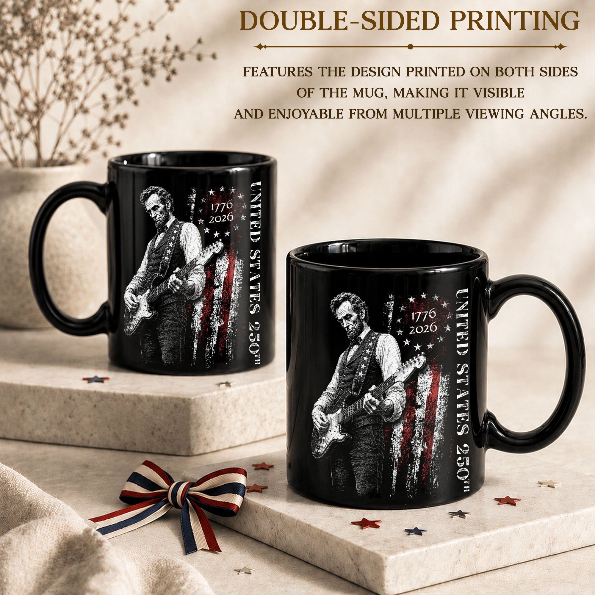Abraham Lincoln Guitar Player America 250th Anniversary 1776-2026 Patriotic Art Mug - Rust Field Wear