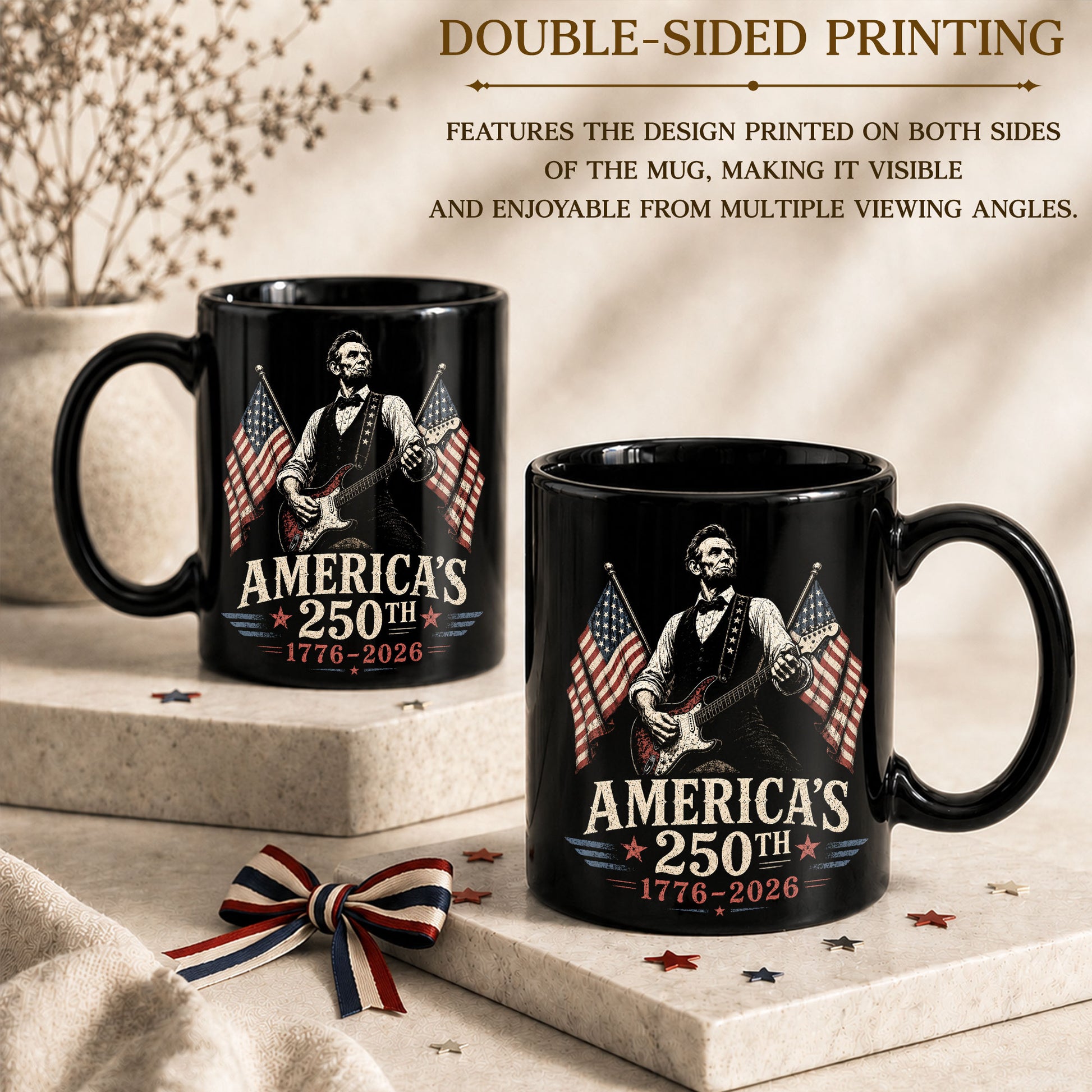 1776 2026 Mug 250th Abraham Lincoln Rock Guitar Patriotic American Ceramic Cup - Rust Field Wear