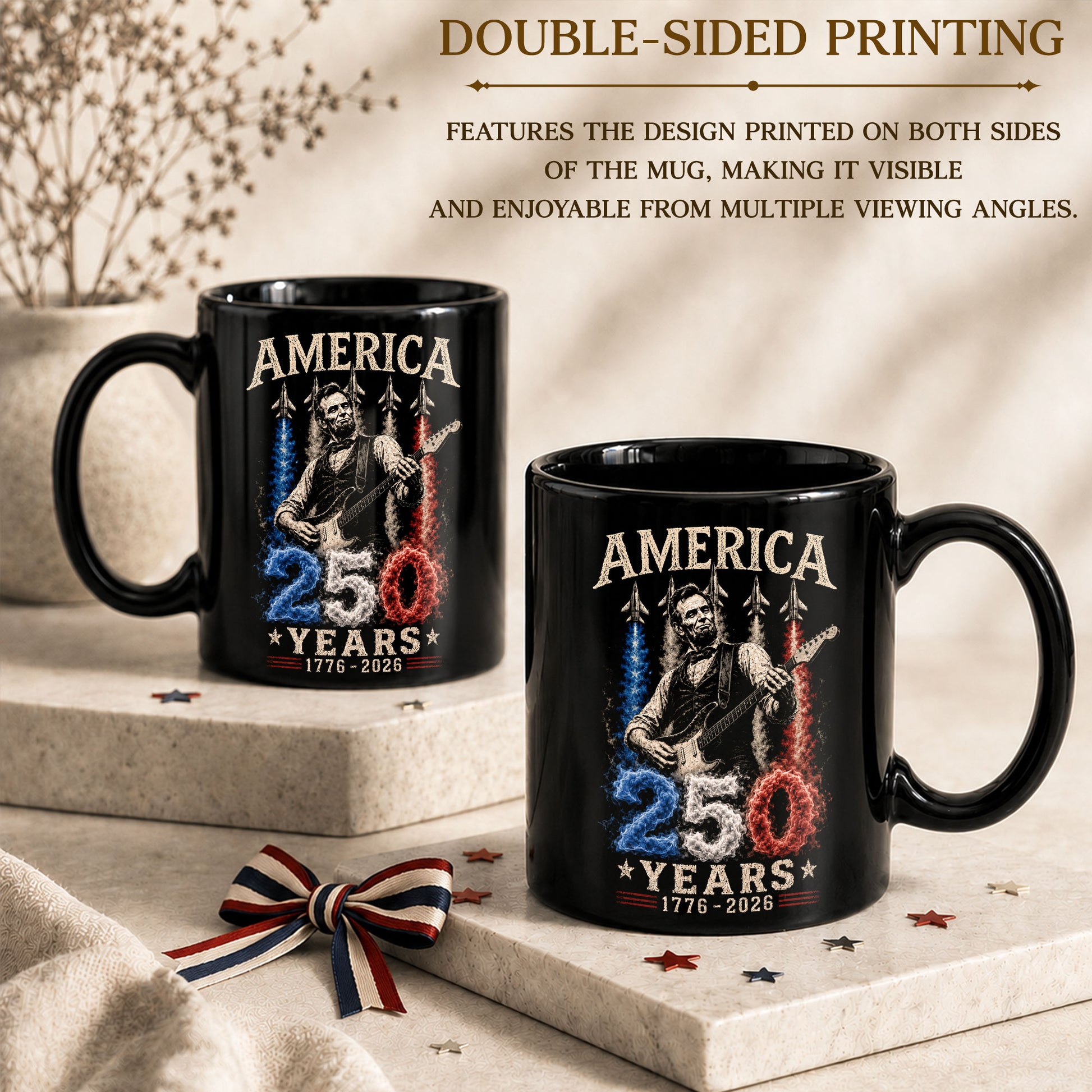 250 Years 1776 2026 Mug Abraham Lincoln Fighter Jet Patriotic American Ceramic Cup - Rust Field Wear