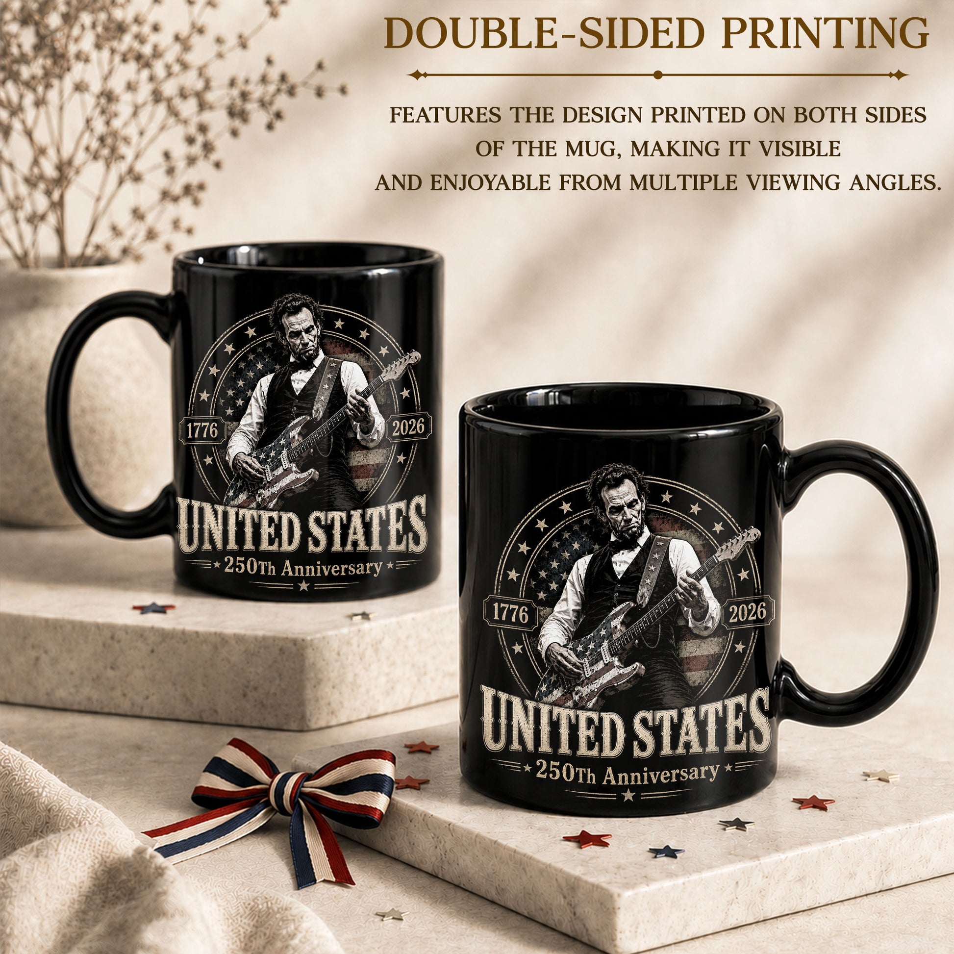 250 Years 1776 2026 Mug Abraham Lincoln Rock Guitar Patriotic Patriotic Ceramic Cup - Rust Field Wear