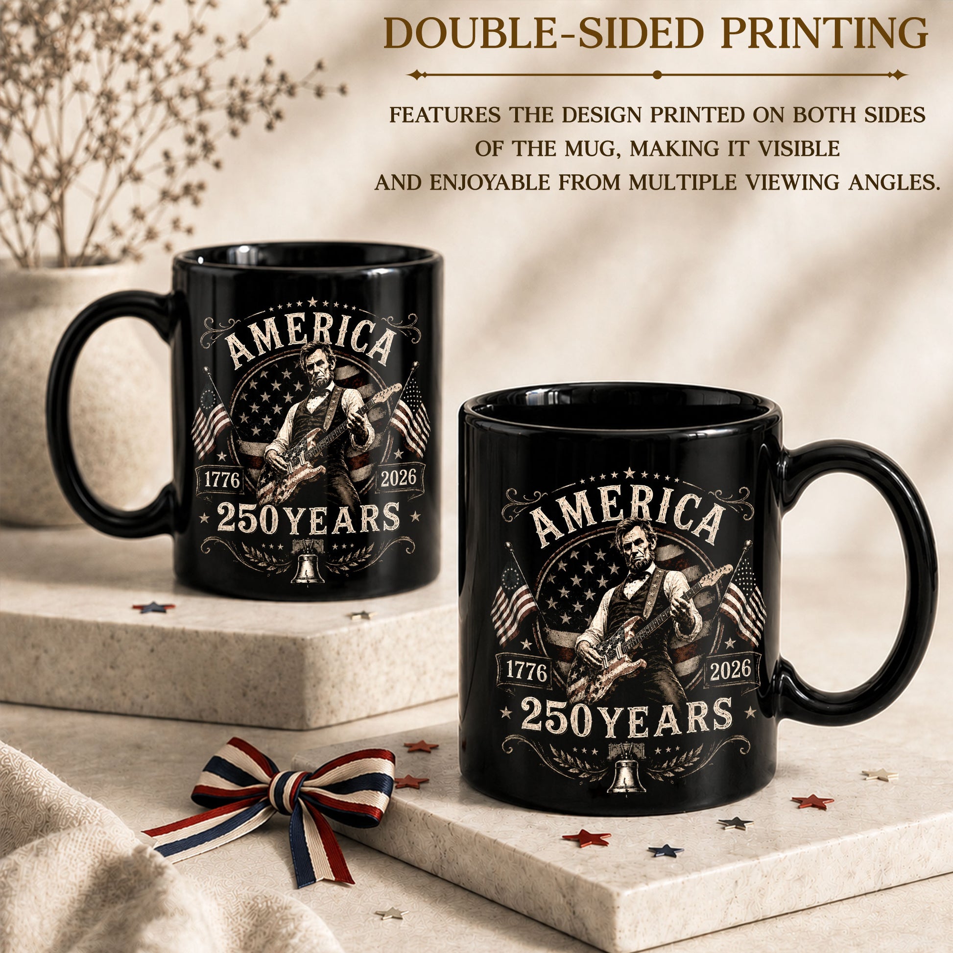 250 Years 1776 2026 Mug Abraham Lincoln Rock Guitar Liberty Bell Patriotic Cup Gift - Rust Field Wear