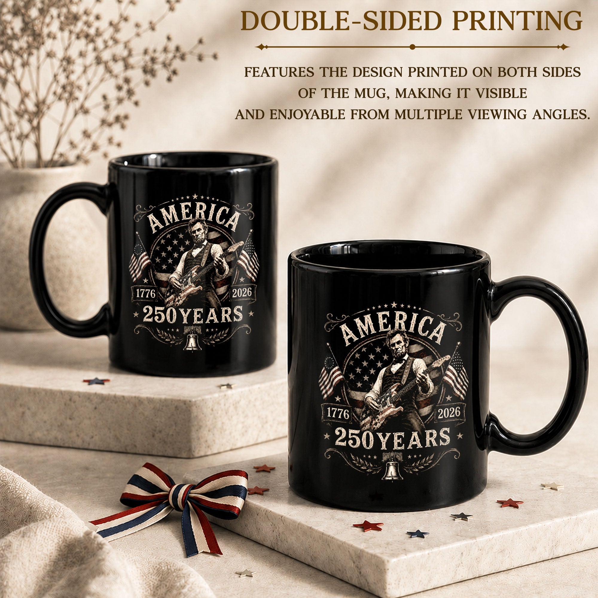 250 Years 1776 2026 Mug Abraham Lincoln Rock Guitar Liberty Bell Patriotic Cup Gift