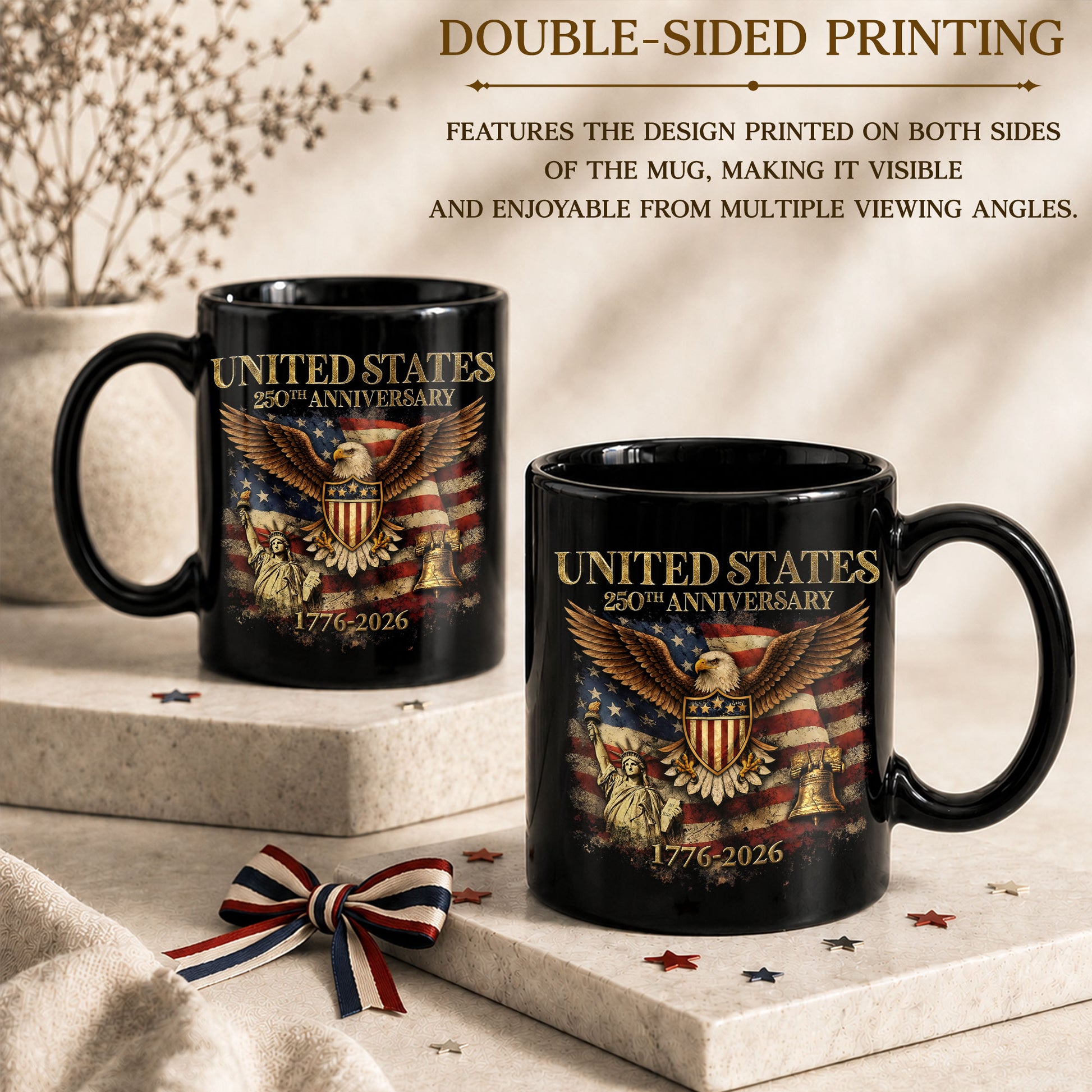 USA 250 Years 1776-2026 Patriotic Symbols Statue of Liberty Eagle Anniversary Mug - Rust Field Wear