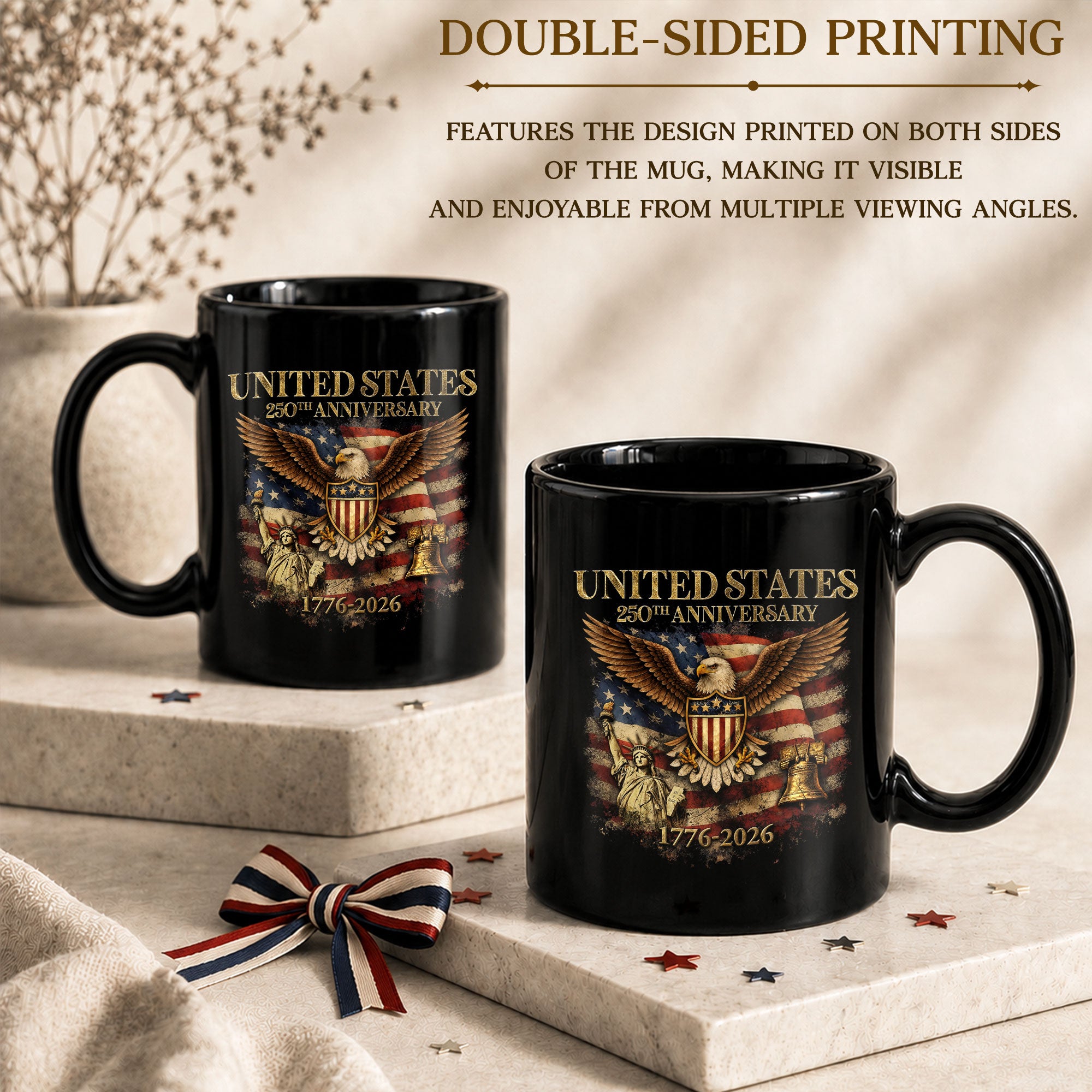 USA 250 Years 1776-2026 Patriotic Symbols Statue of Liberty Eagle Anniversary Mug