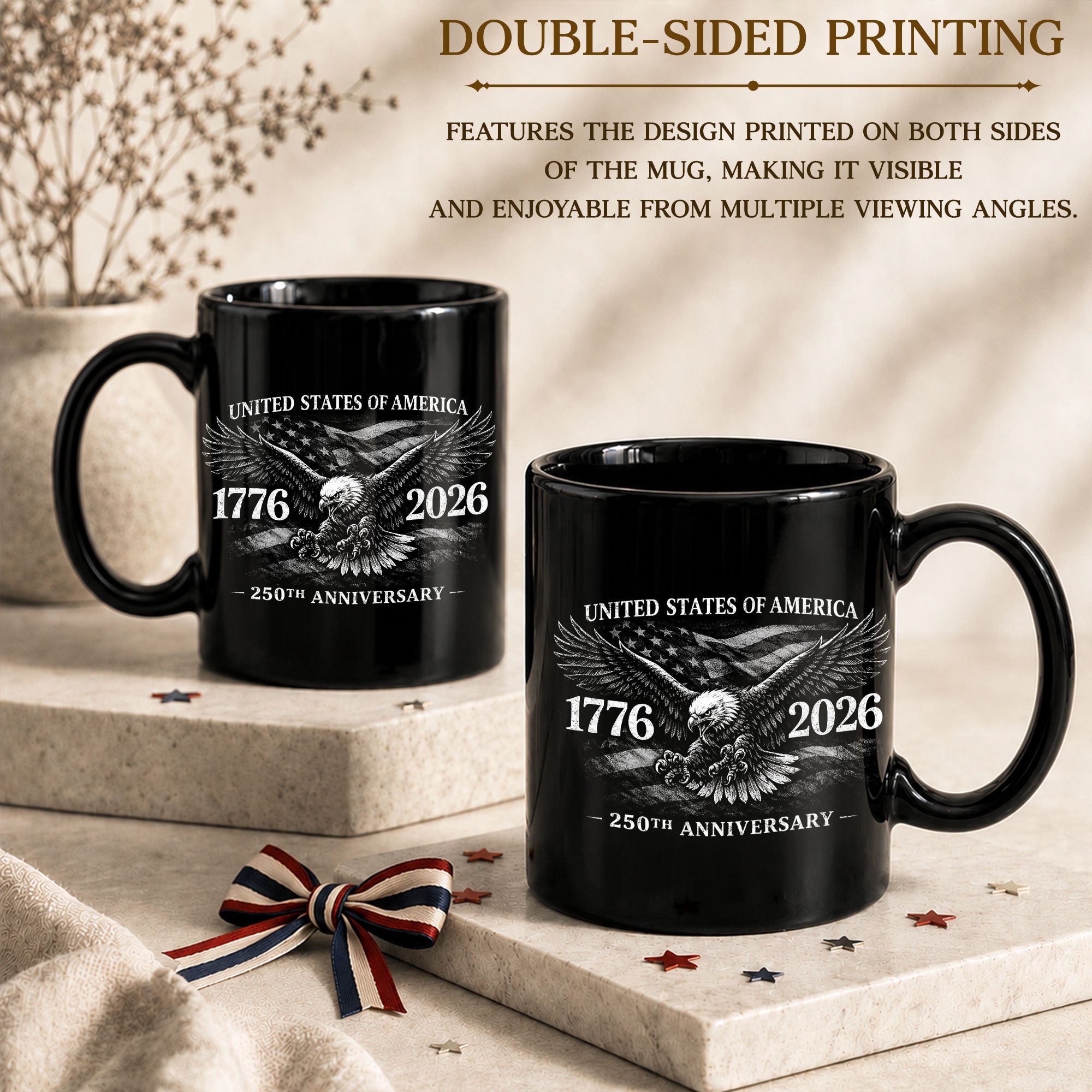 United States 250th Anniversary 1776-2026 Patriotic Eagle Commemorative Black Mug - Rust Field Wear