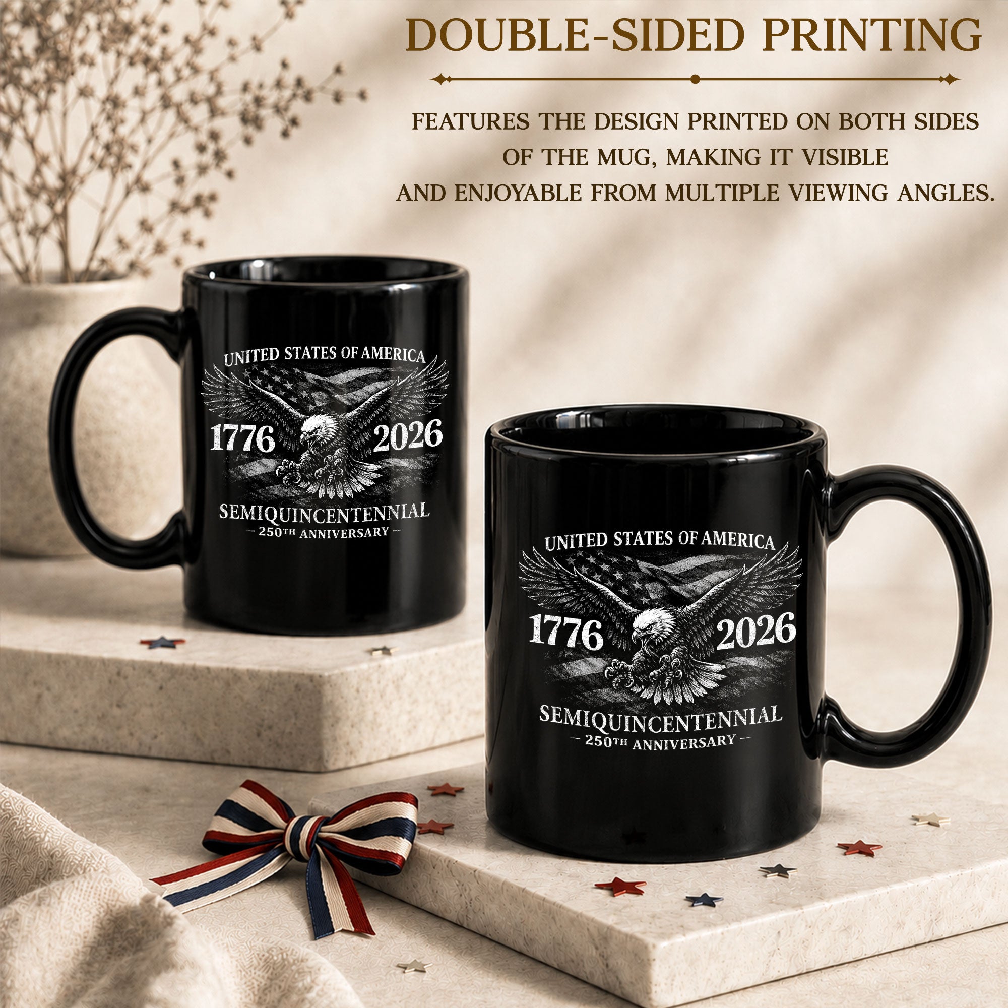 United States 250th Anniversary 1776-2026 Patriotic Eagle Commemorative Black Mug