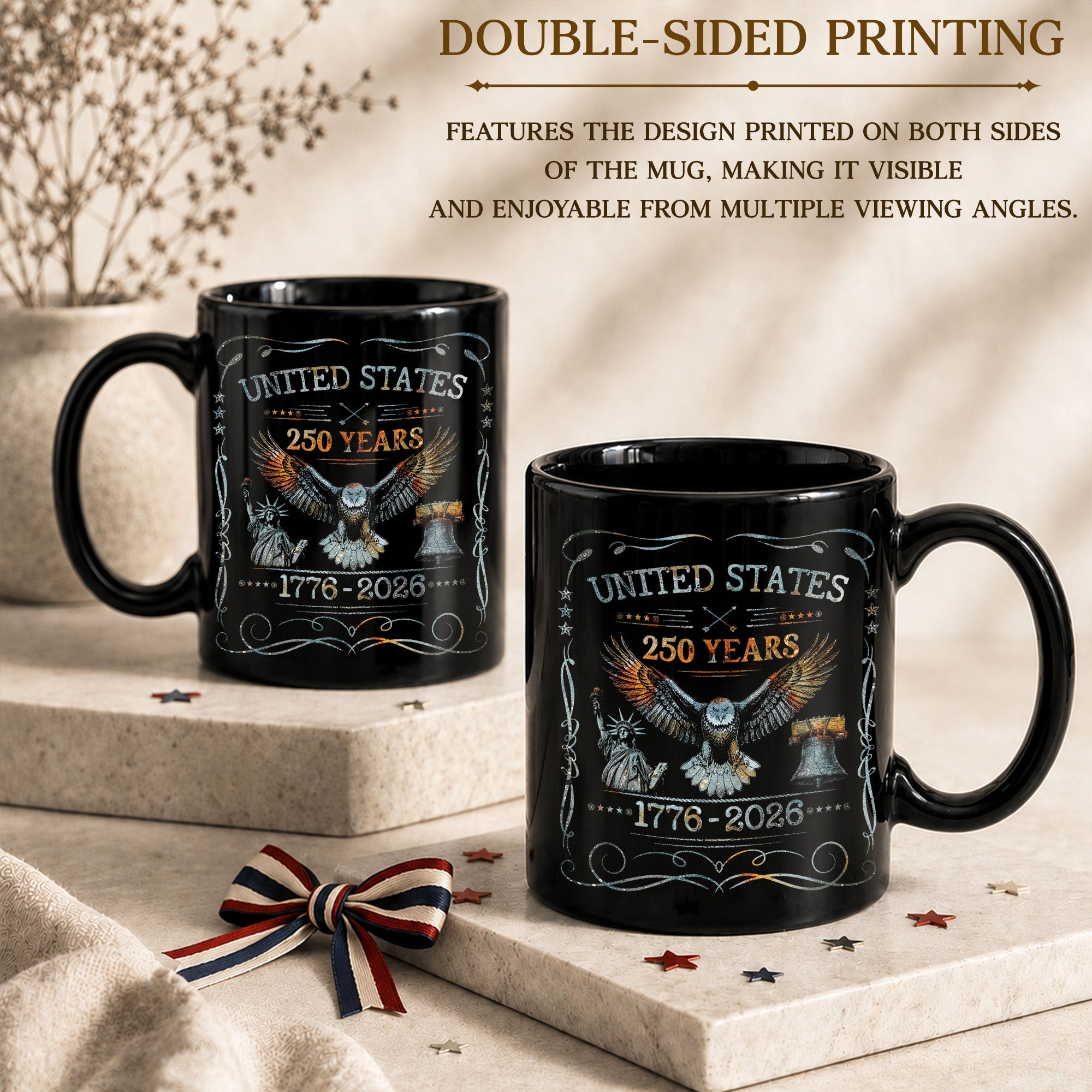 250 Years 1776 2026 Mug United States Patriotic Eagle Liberty Bell Ceramic Cup - Rust Field Wear