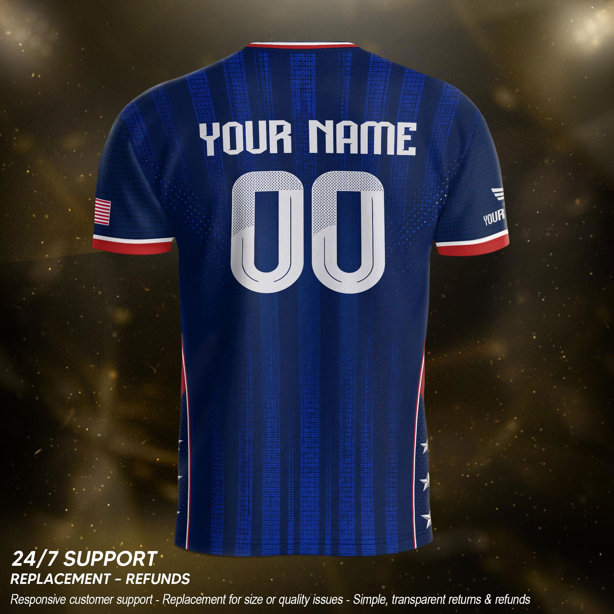 Custom Blue USA Soccer Jersey - Personalized Name & Number Patriotic Sports Shirt