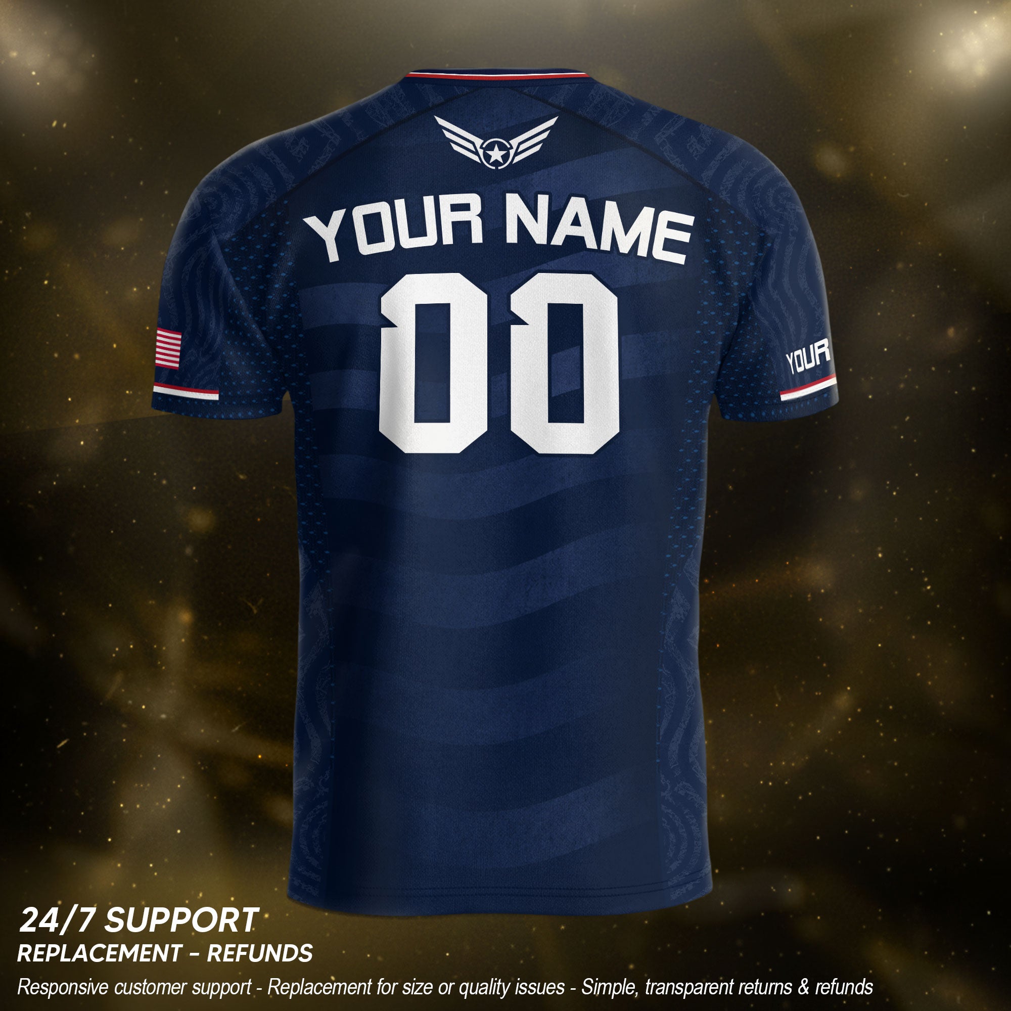 Custom Blue USA Statue of Liberty Soccer Jersey - Personalized Name & Number Shirt