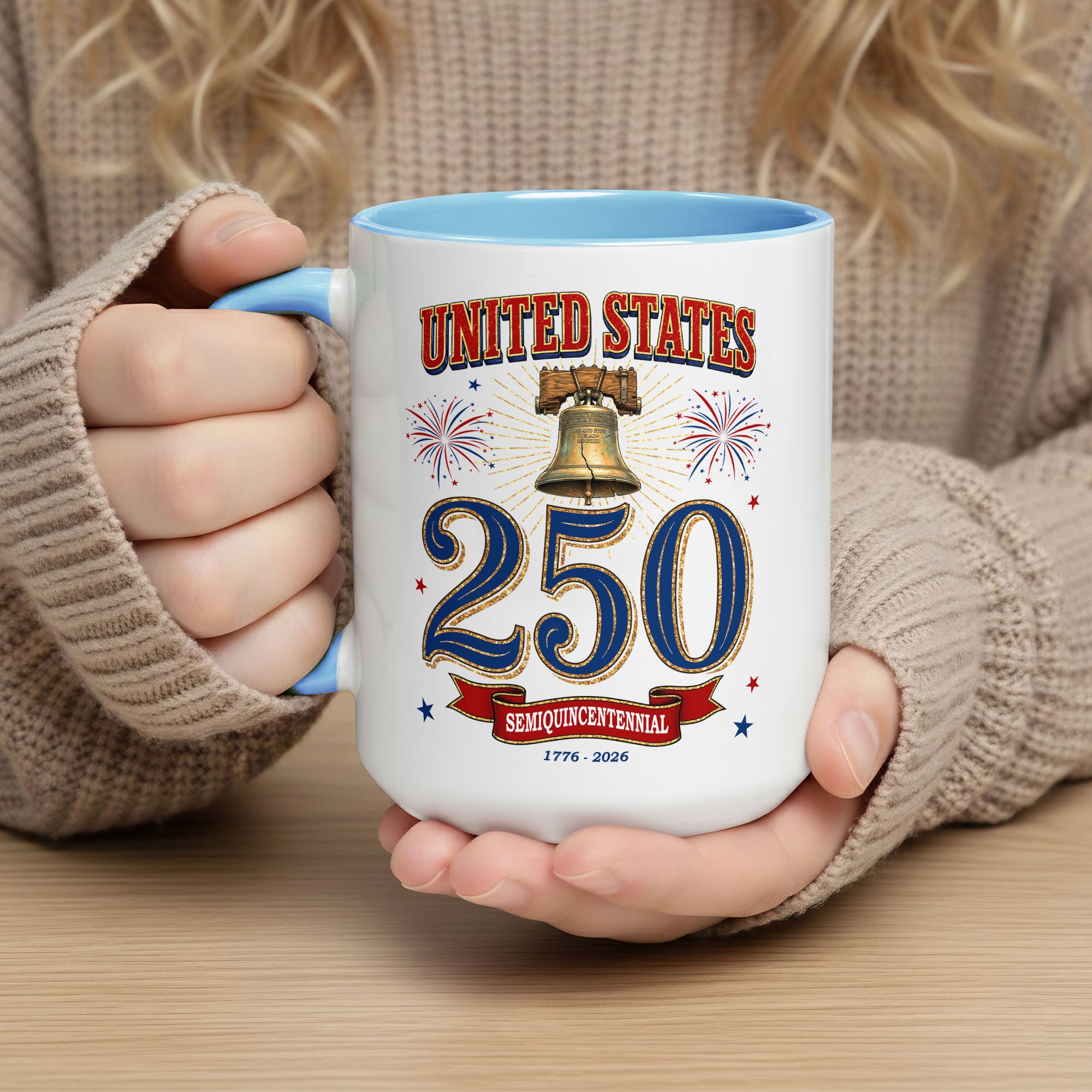 United States 1776 2026 Accent Mug Liberty Bell Patriotic Fireworks Gift Cup