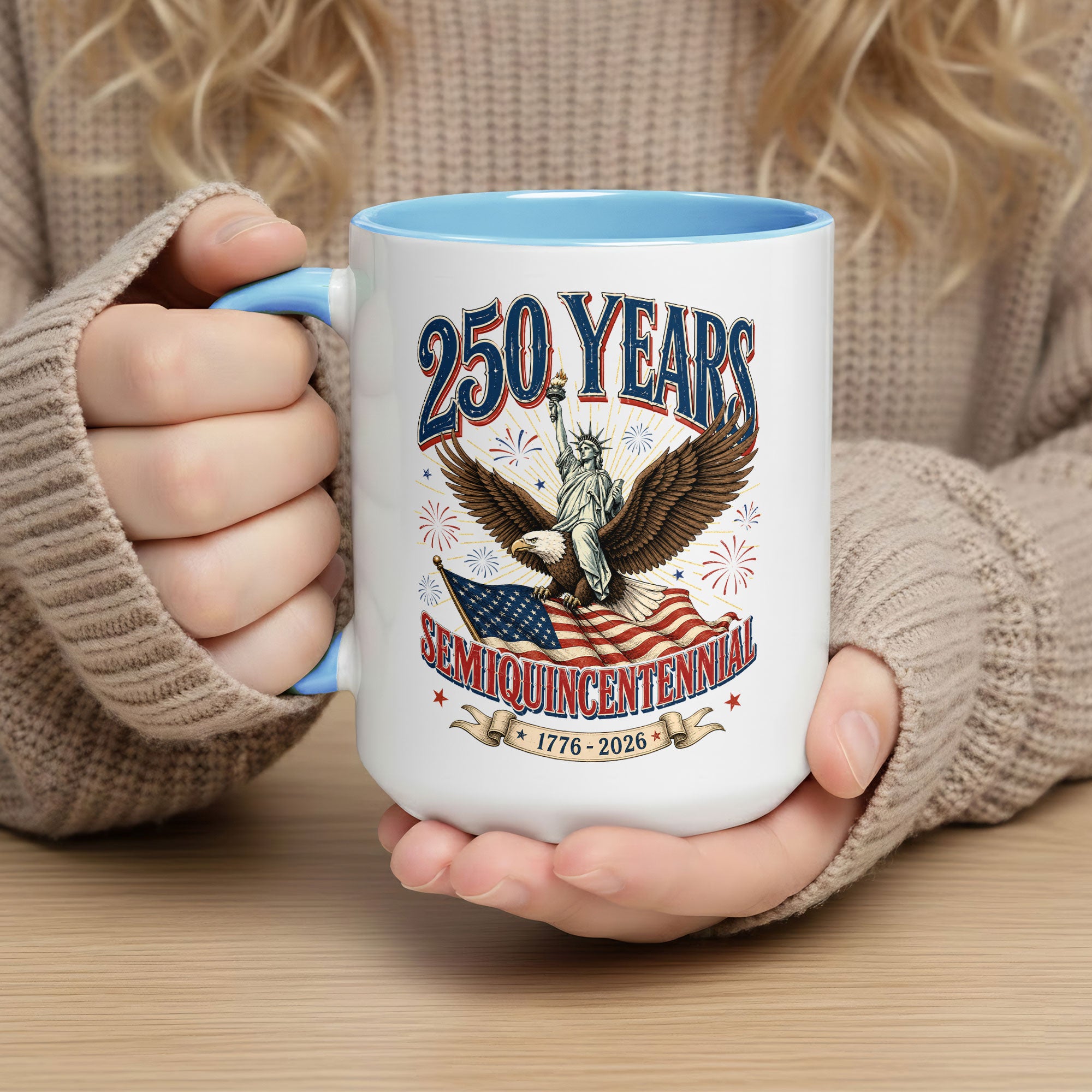 Patriotic Gift Accent Mug Statue of Liberty Riding American Eagle Graphic 1776 2026 Cup