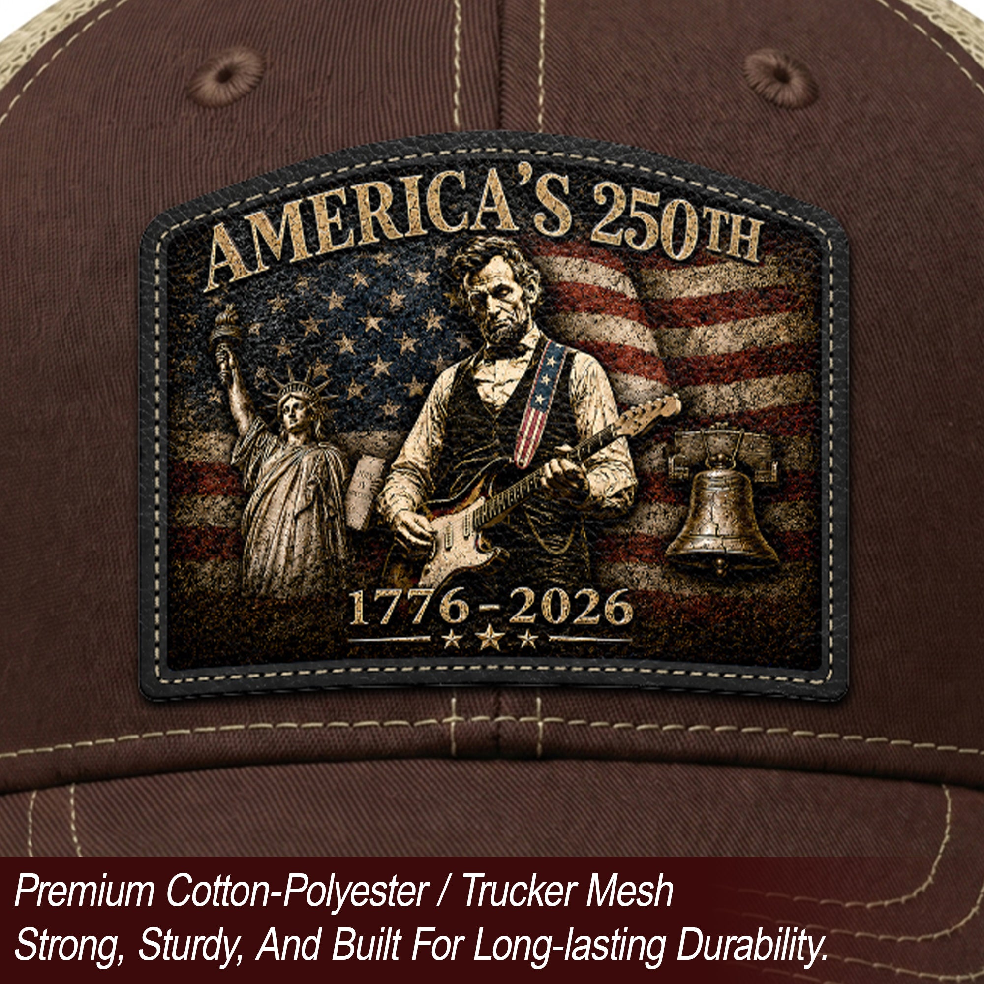Brown Lincoln Statue Liberty 250th Anniversary Hat 1776-2026 Patriotic Trucker Cap