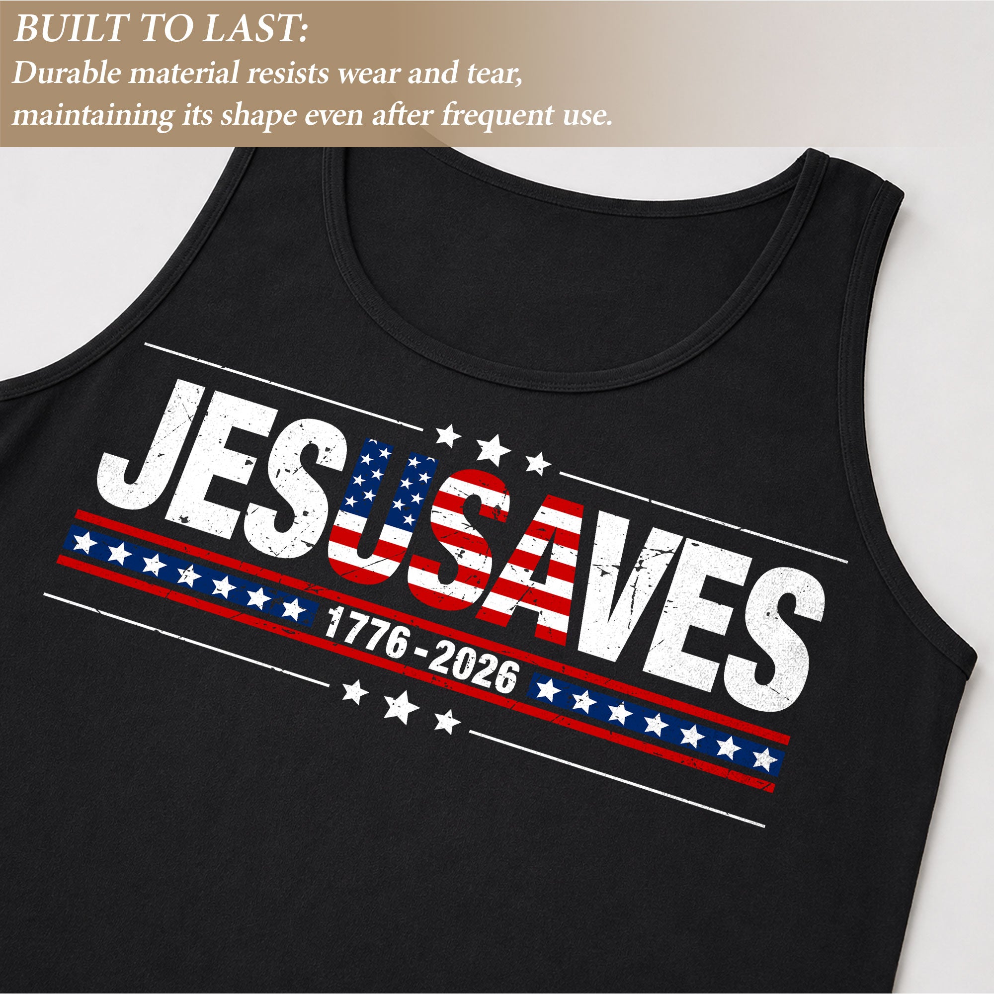 Men's JESUSAVES 1776-2026 Tank Top - Patriotic Graphic Sleeveless Summer Shirt