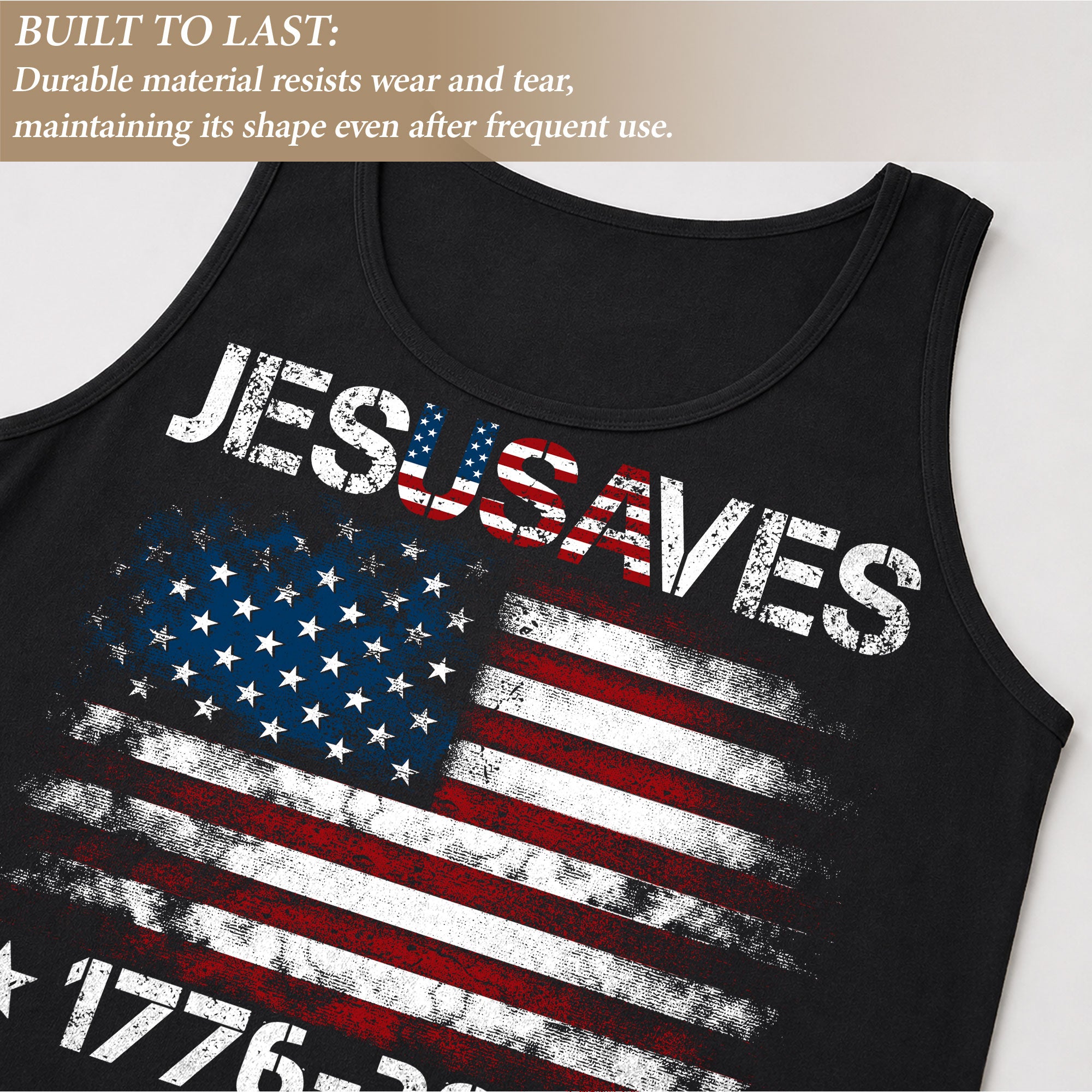 Men's Patriotic JESUSAVES 1776-2026 Tank Top - Faith Graphic Sleeveless Shirt