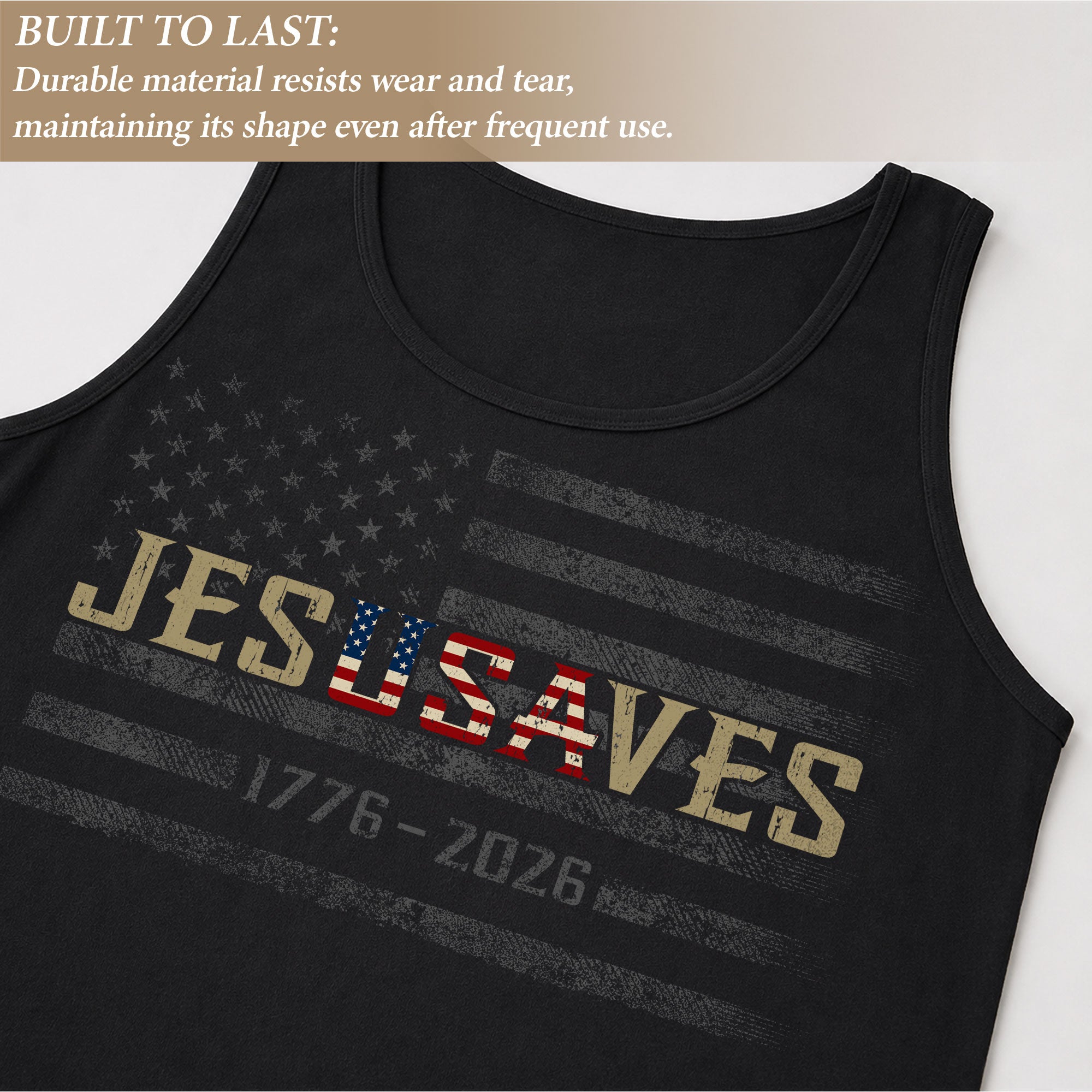 JESUSAVES 1776-2026 Sleeveless Tee - Men's Patriotic Faith Graphic Tank