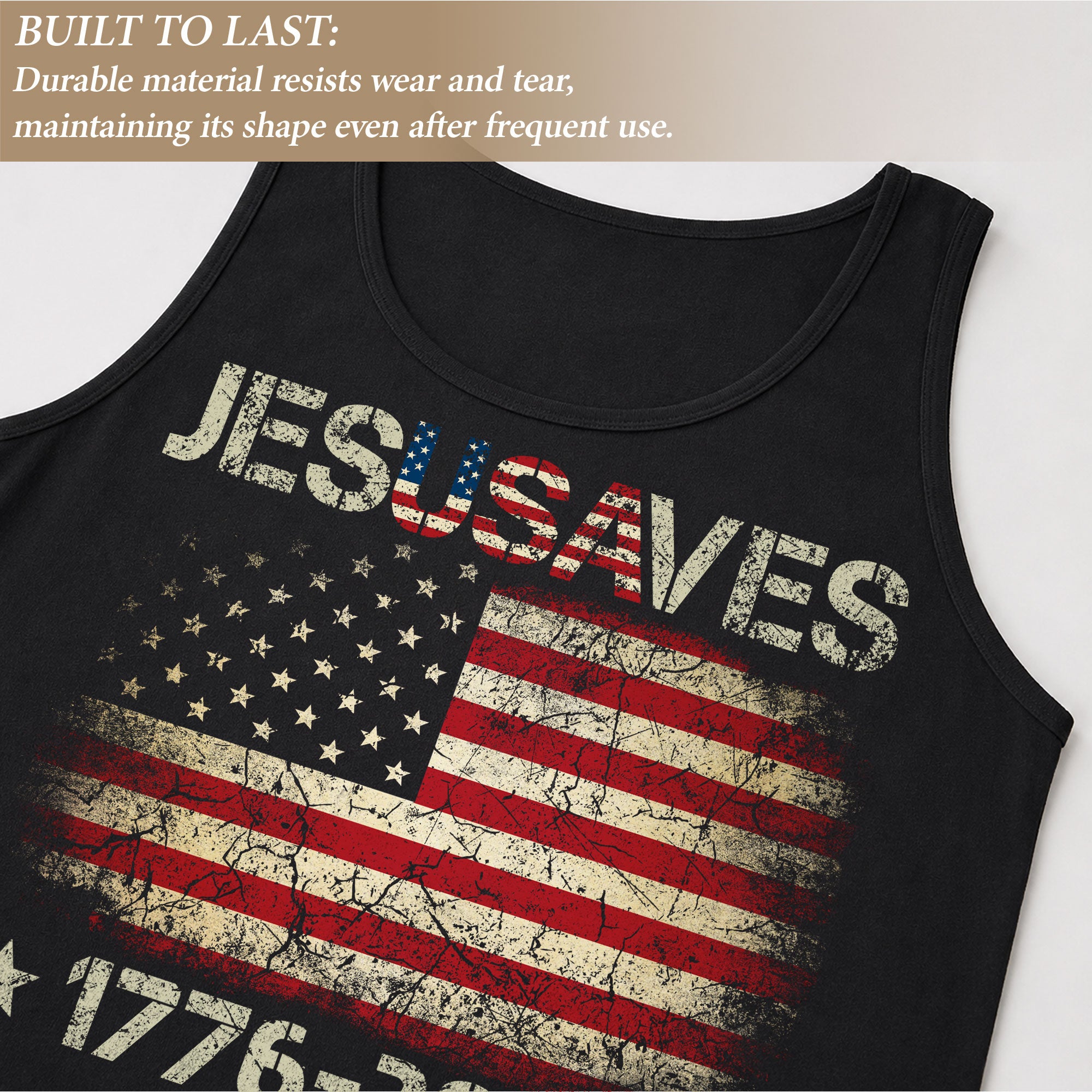 Men's Patriotic 1776-2026 Tank - JESUSAVES Faith Graphic Sleeveless Summer Shirt