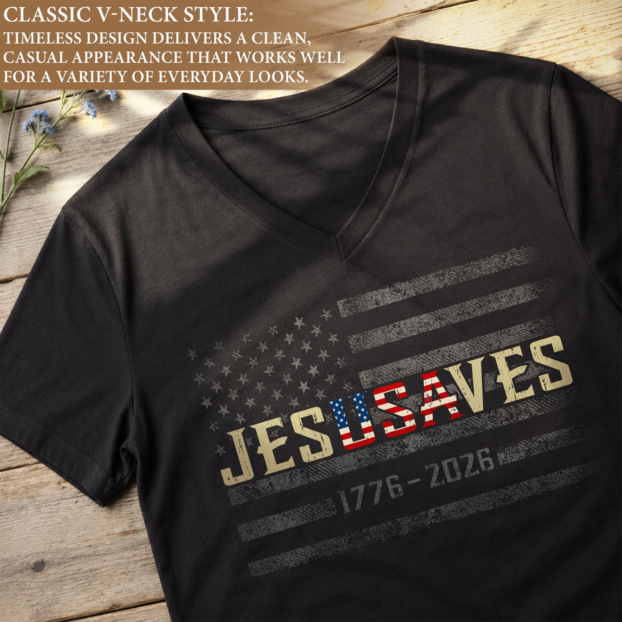Faith & Freedom 1776-2026 V-Neck - Women's JESUSAVES Graphic Casual Shirt