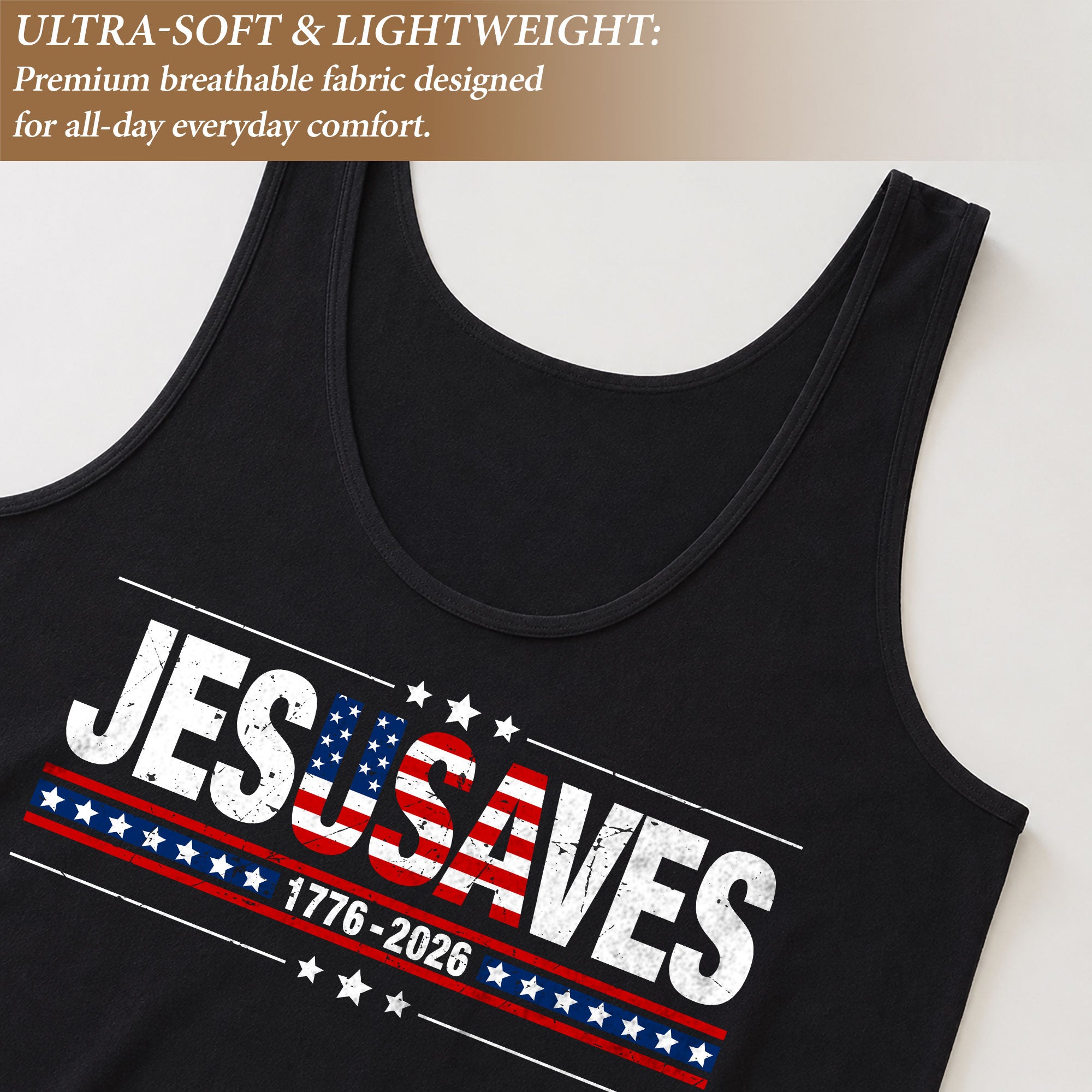 JESUSAVES Tank Top Women Christian Patriotic US Flag 1776-2026 Faith 4th of July Shirt