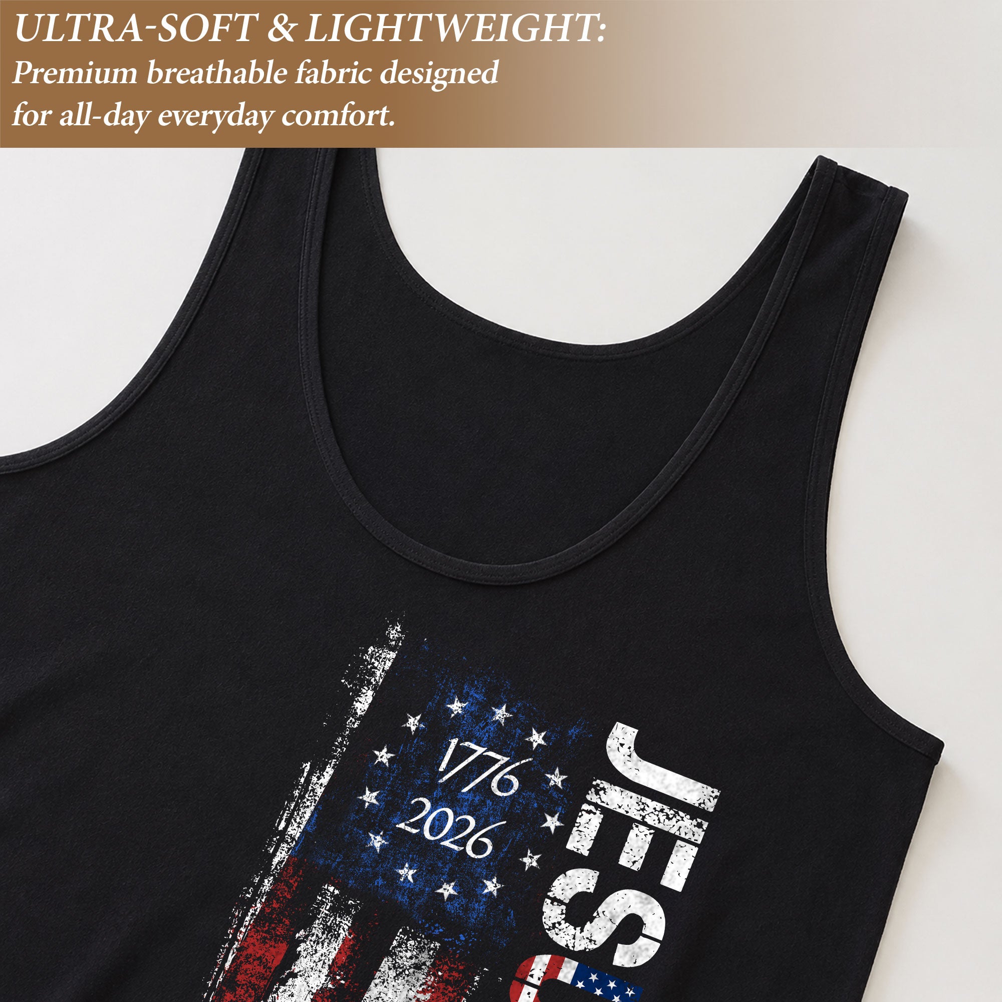 JESUSAVES Women's Tank Top Patriotic Flag 1776-2026 Christian Faith Graphic Shirt