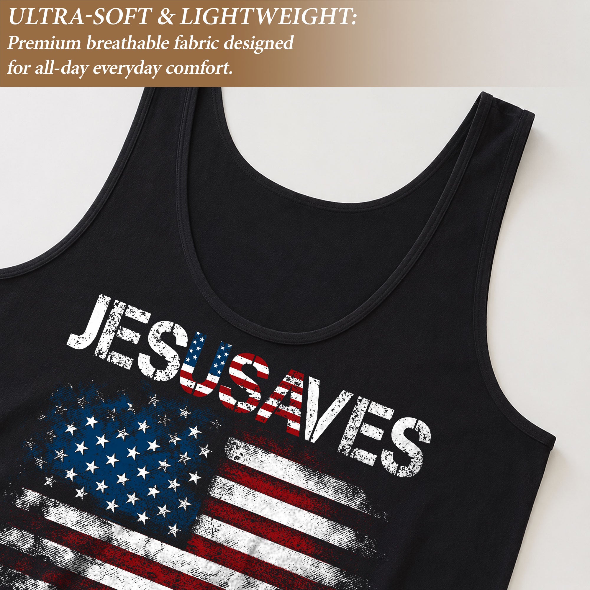 JESUSAVES Women's Tank Top Patriotic American Flag 1776-2026 Christian Faith Shirt