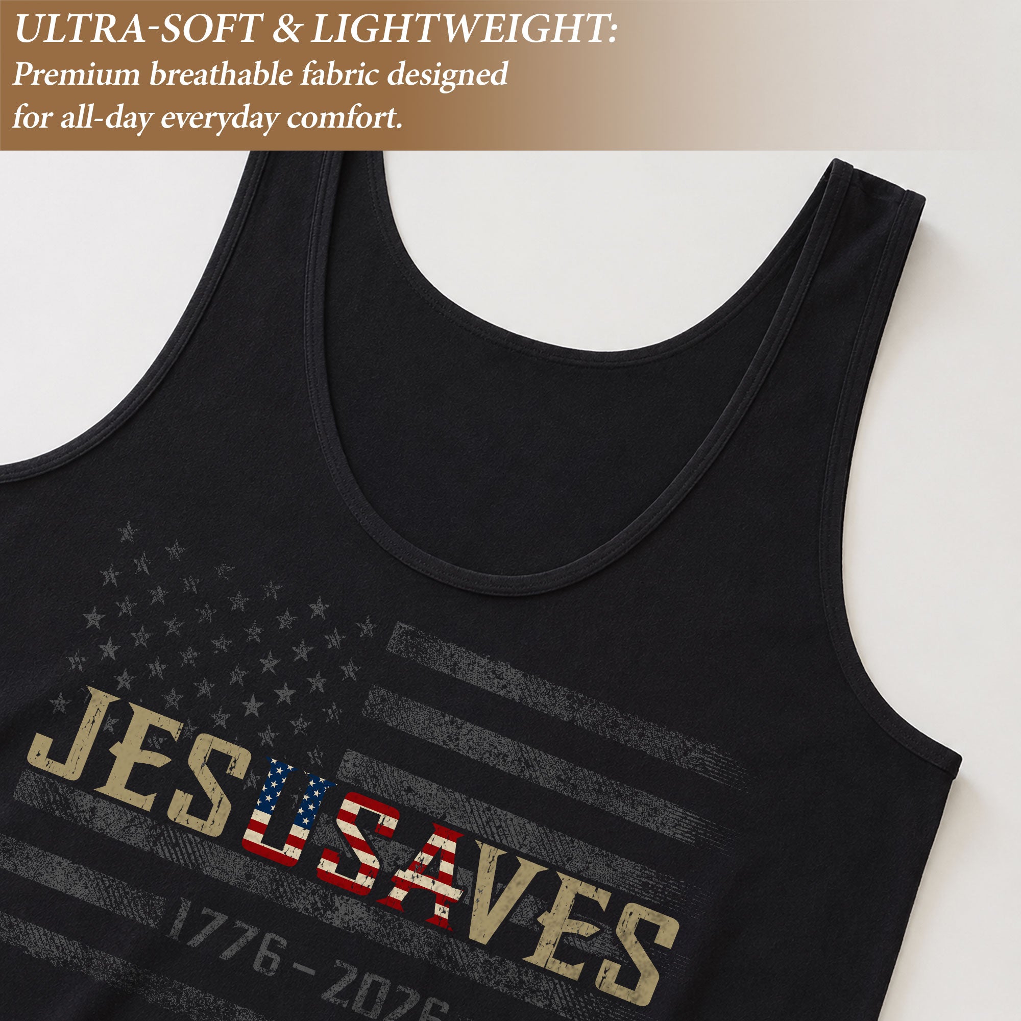 JESUSAVES Women's Tank Top Vintage American Flag 1776-2026 Christian Faith Shirt