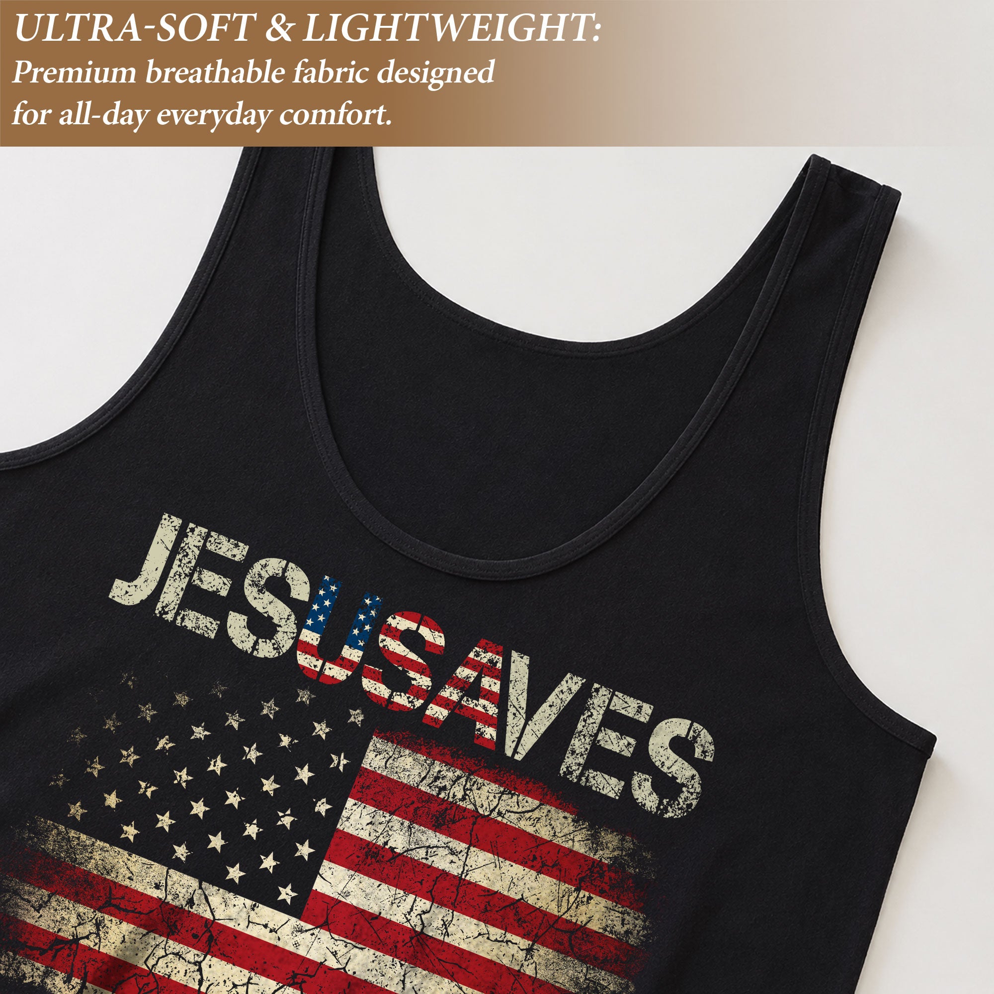 JESUSAVES Women's Tank Top Patriotic American Flag 1776-2026 Christian Faith Tee