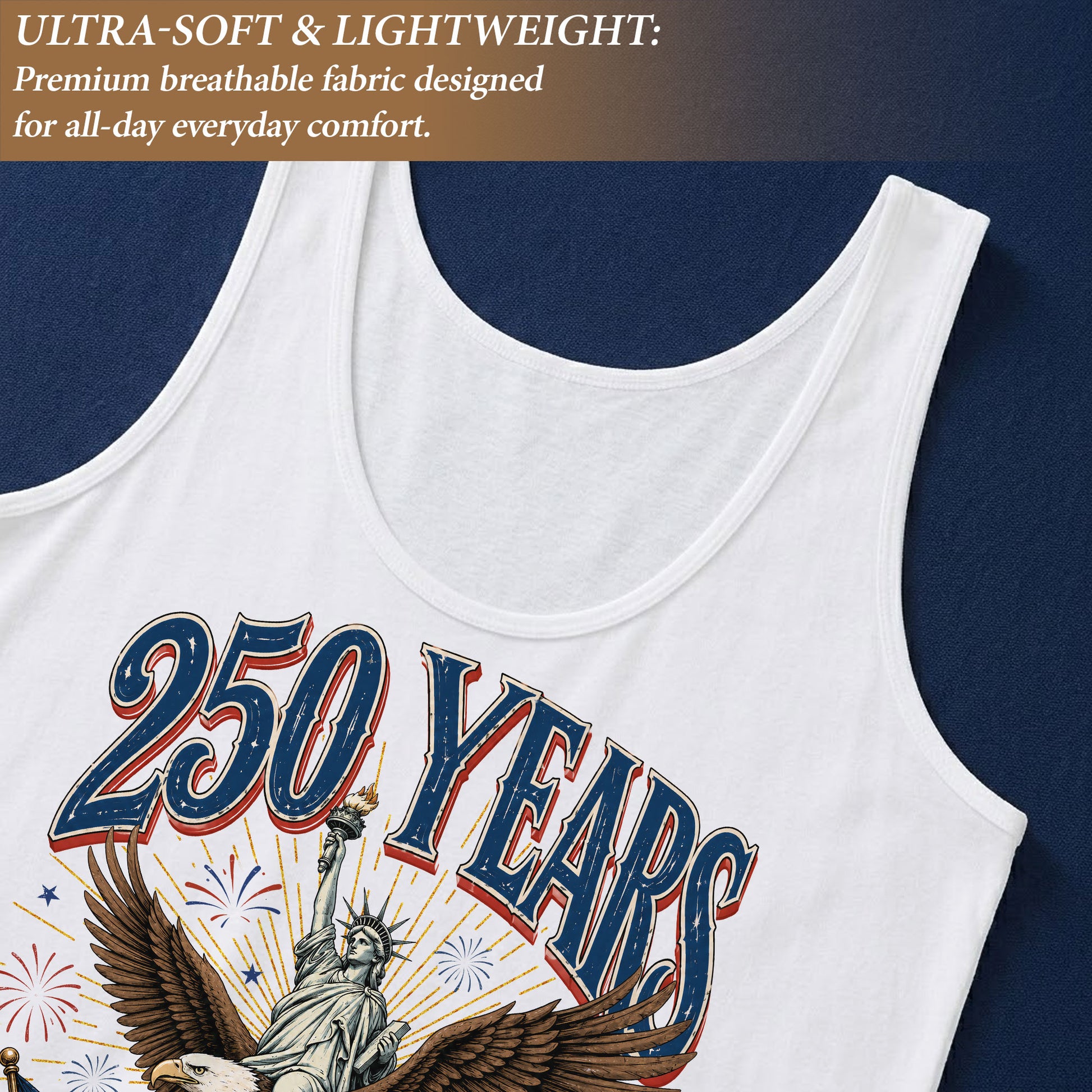 Vintage Tank Top Women 250th Anniversary Statue of Liberty Eagle USA Flag Shirt - Rust Field Wear
