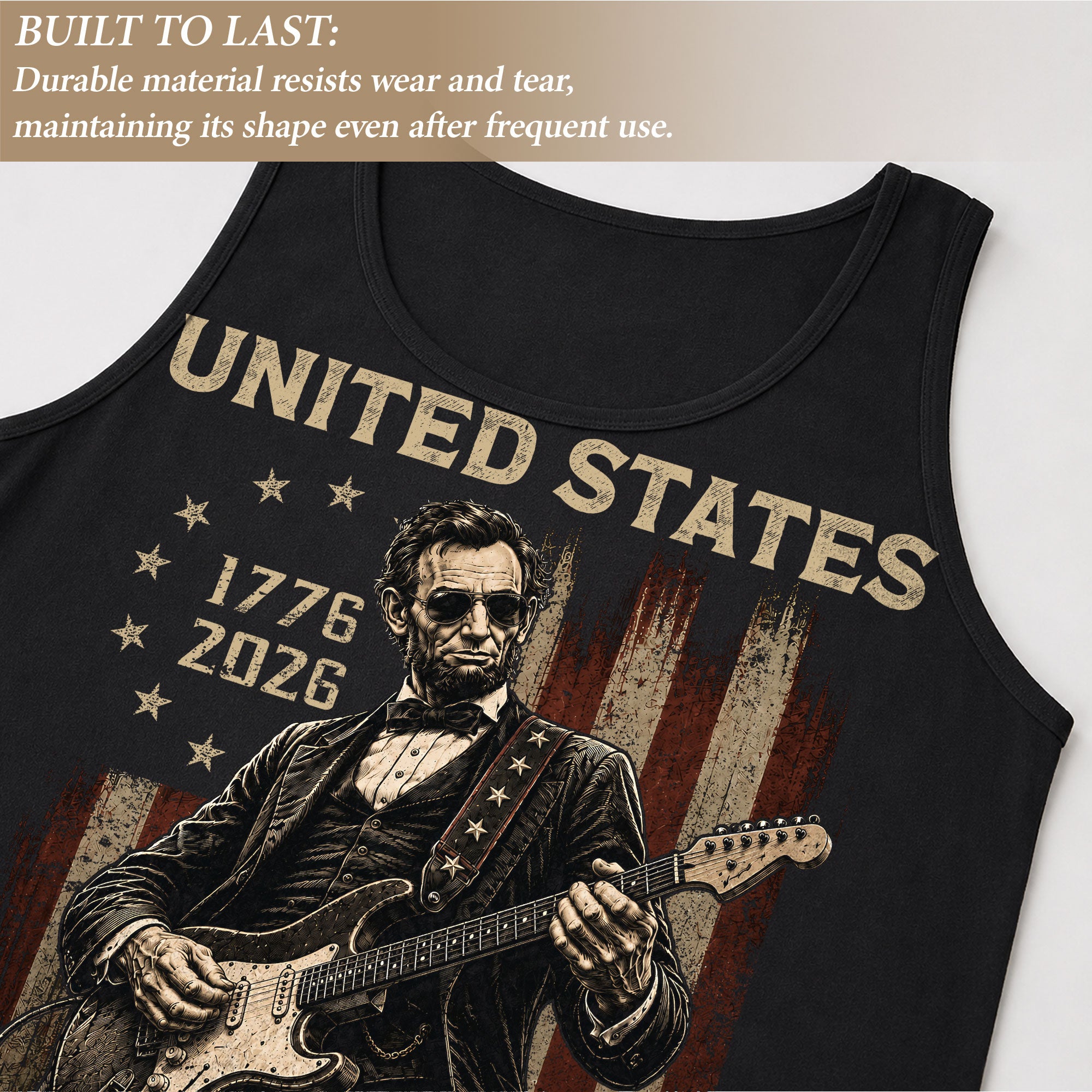 Rockstar Lincoln Men Tank Top - Vintage 1776 2026 Guitar US 250 Years Patriotic Shirt