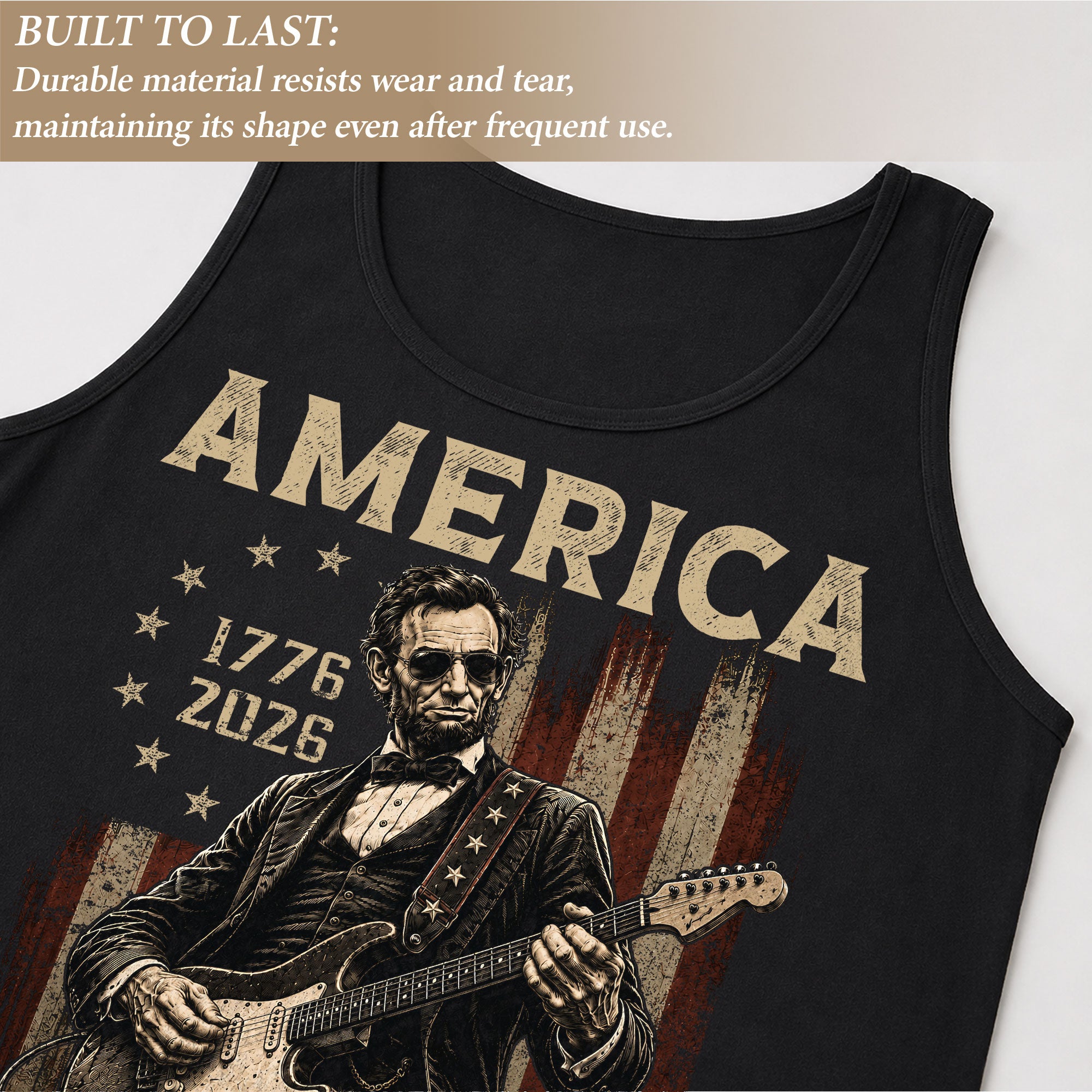 Rockstar Lincoln Men Tank Top - Vintage 1776 2026 Guitar US 250 Years Patriotic Shirt