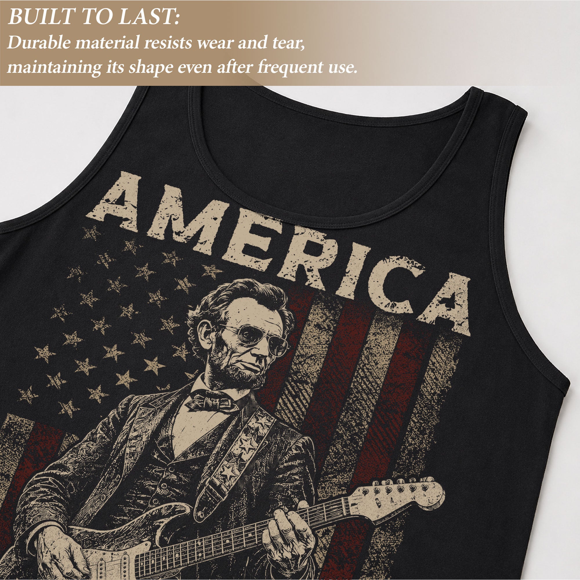 Abraham Lincoln Guitar Men Tank Top - Patriotic 1776 2026 Distressed US Flag Mens Shirt
