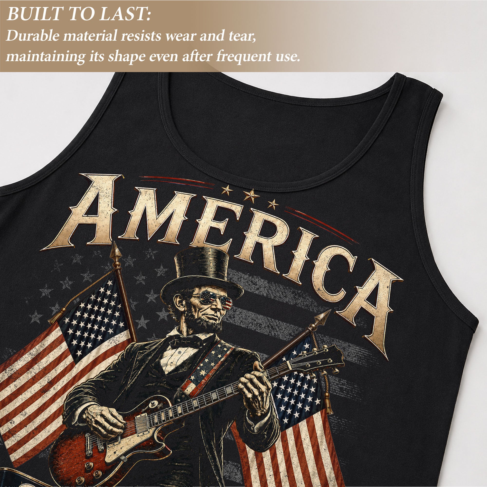 Rockstar Lincoln Guitar Men Tank Top - Retro Fireworks 1776 2026 Quarter Millennial Tee