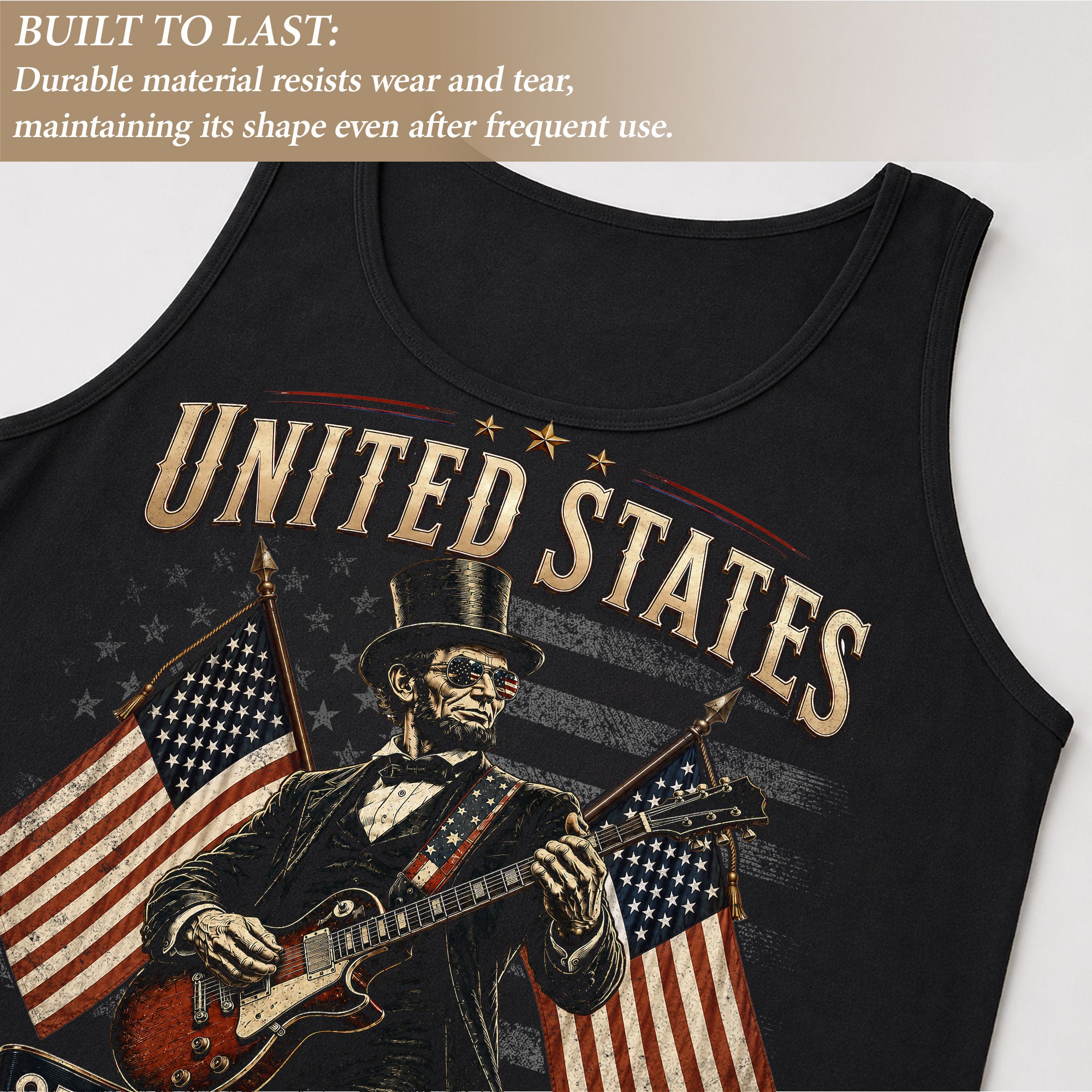 Rockstar Lincoln Guitar Men Tank Top - Retro Fireworks 1776 2026 Quarter Millennial Tee