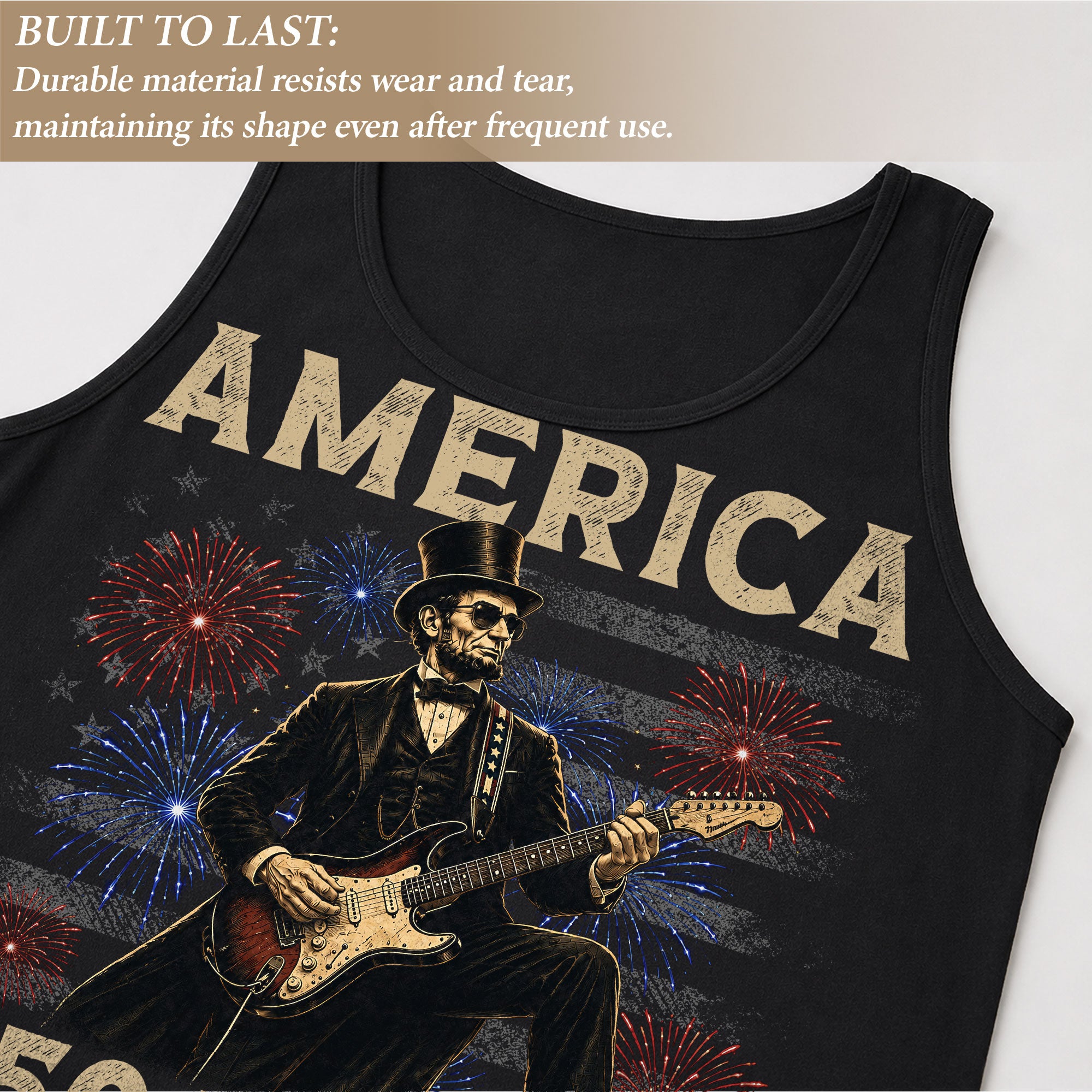 Honest Abe Guitar Men Tank Top - Patriotic Fireworks 1776 2026 Retro July 4th Mens Tee