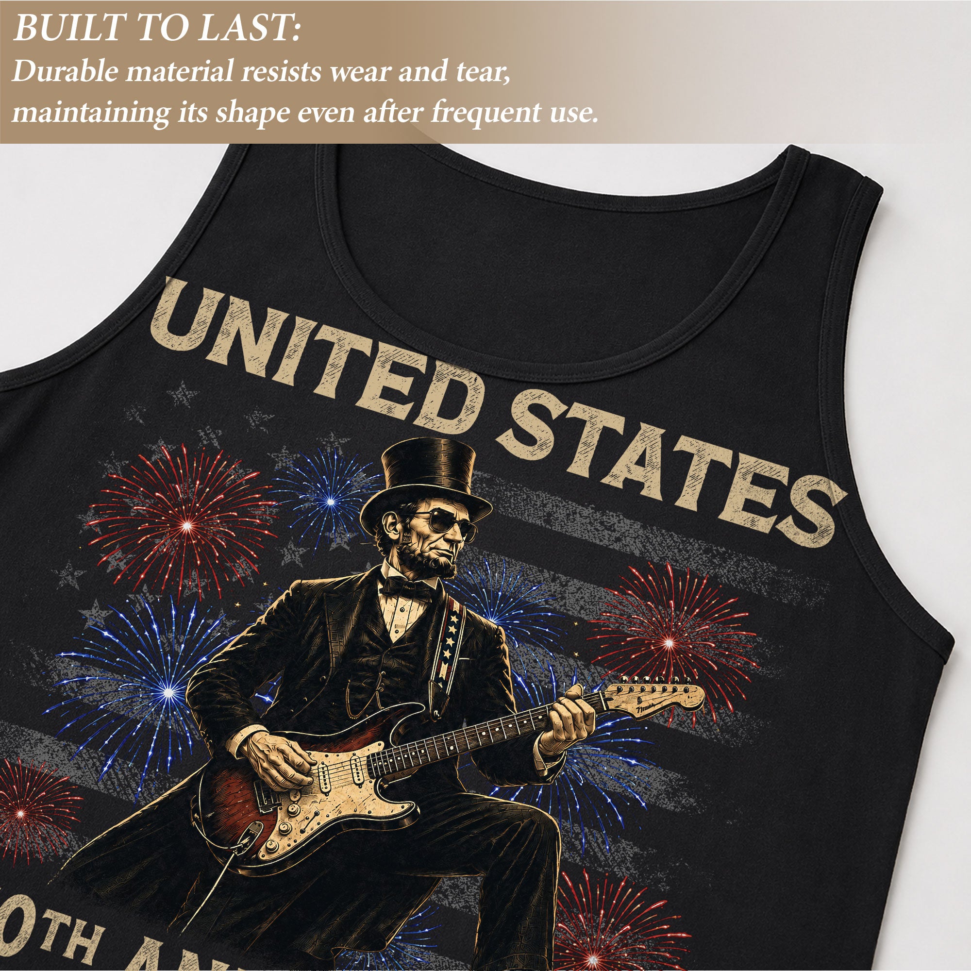 Honest Abe Guitar Men Tank Top - Patriotic Fireworks 1776 2026 Retro July 4th Mens Tee