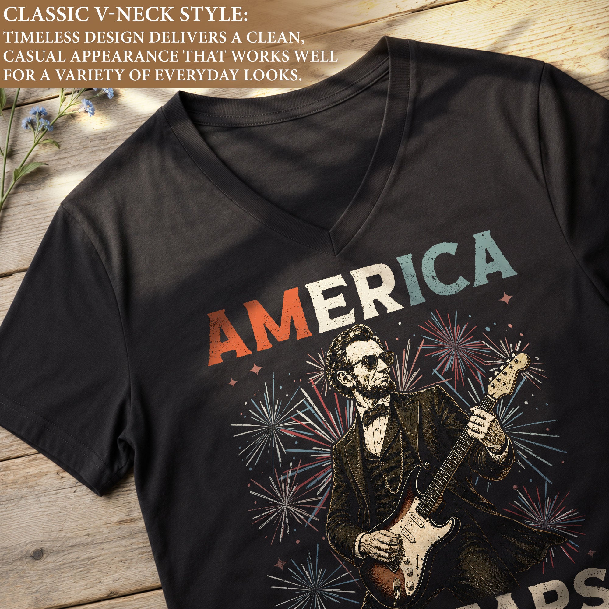 Lincoln Rocker 1776-2026 Patriotic V-Neck Tee - Women's Graphic Summer Shirt Top