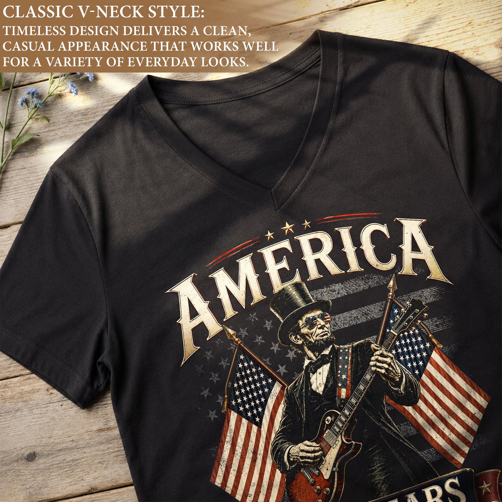 Patriotic 1776-2026 Lincoln Top Hat V-Neck Shirt - Women's Graphic Summer Tee Top