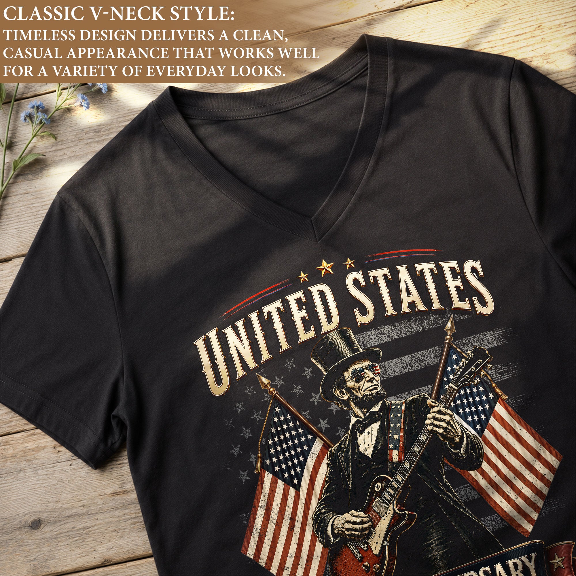Patriotic 1776-2026 Lincoln Top Hat V-Neck Shirt - Women's Graphic Summer Tee Top