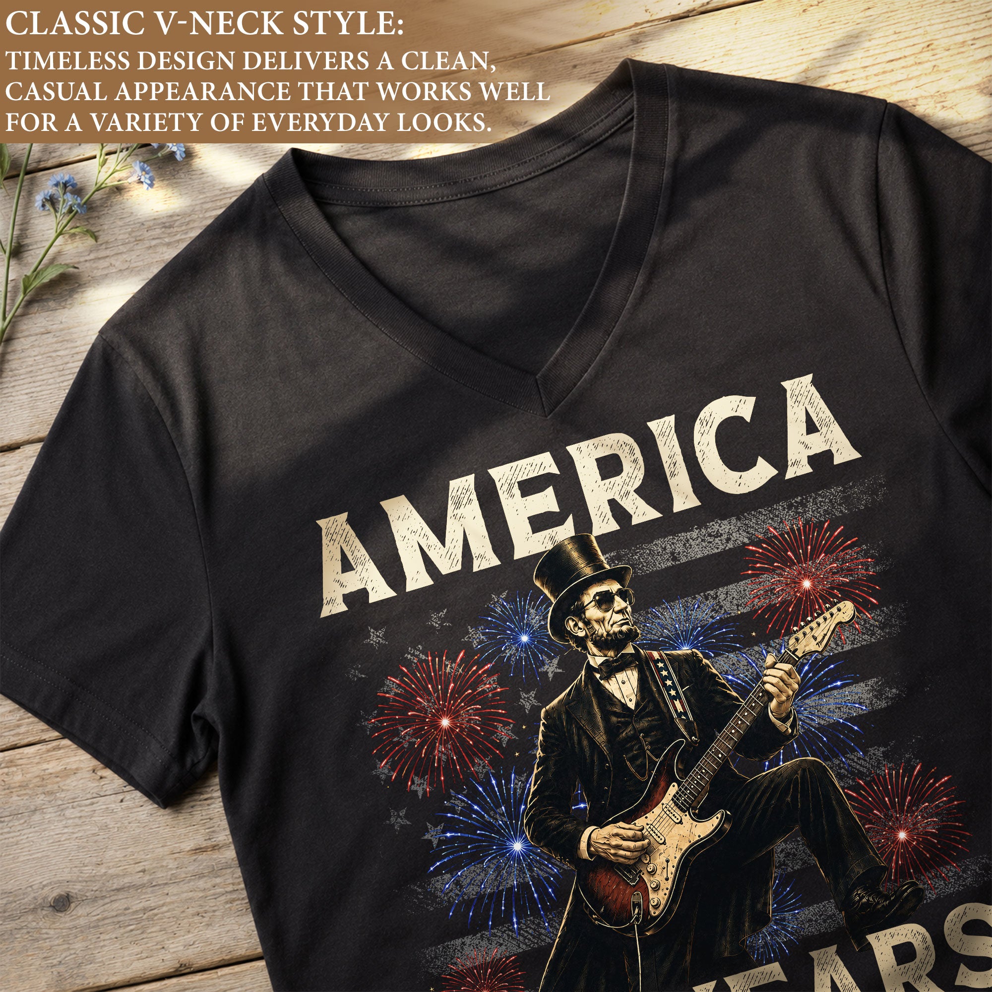 Graphic Lincoln 1776-2026 Patriotic V-Neck Tee - Women's Summer Casual Apparel