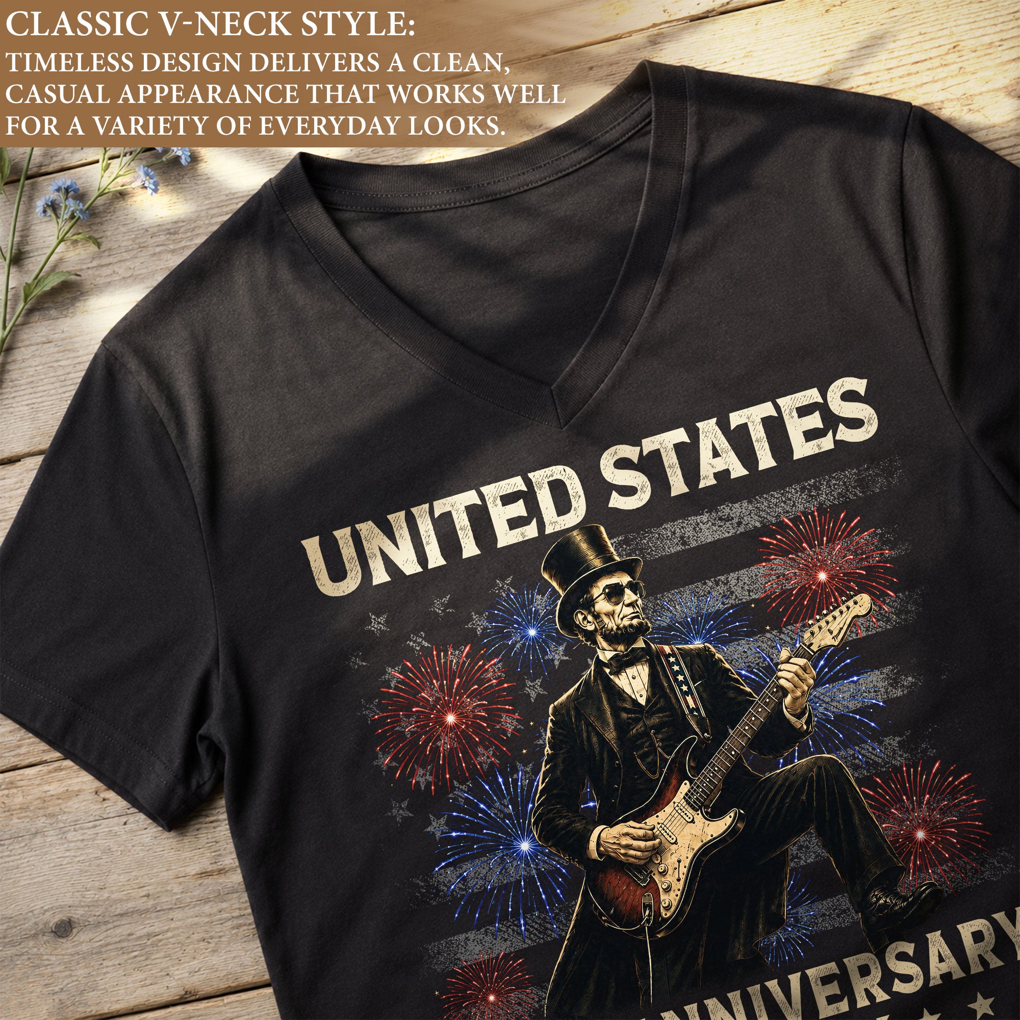 Graphic Lincoln 1776-2026 Patriotic V-Neck Tee - Women's Summer Casual Apparel