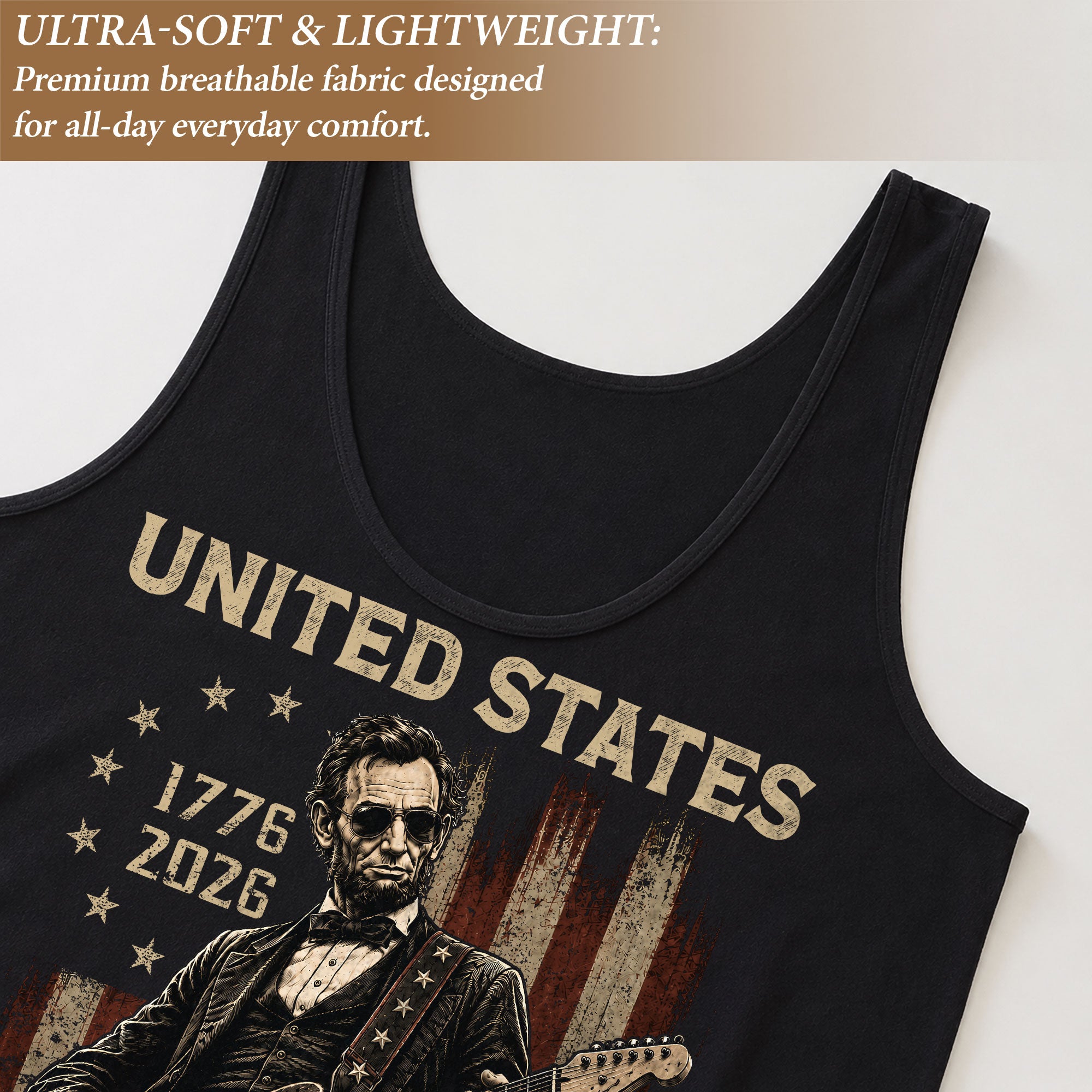 Lincoln Guitarist 1776-2026 Patriotic Tank Top - Women's Graphic Summer Sleeveless