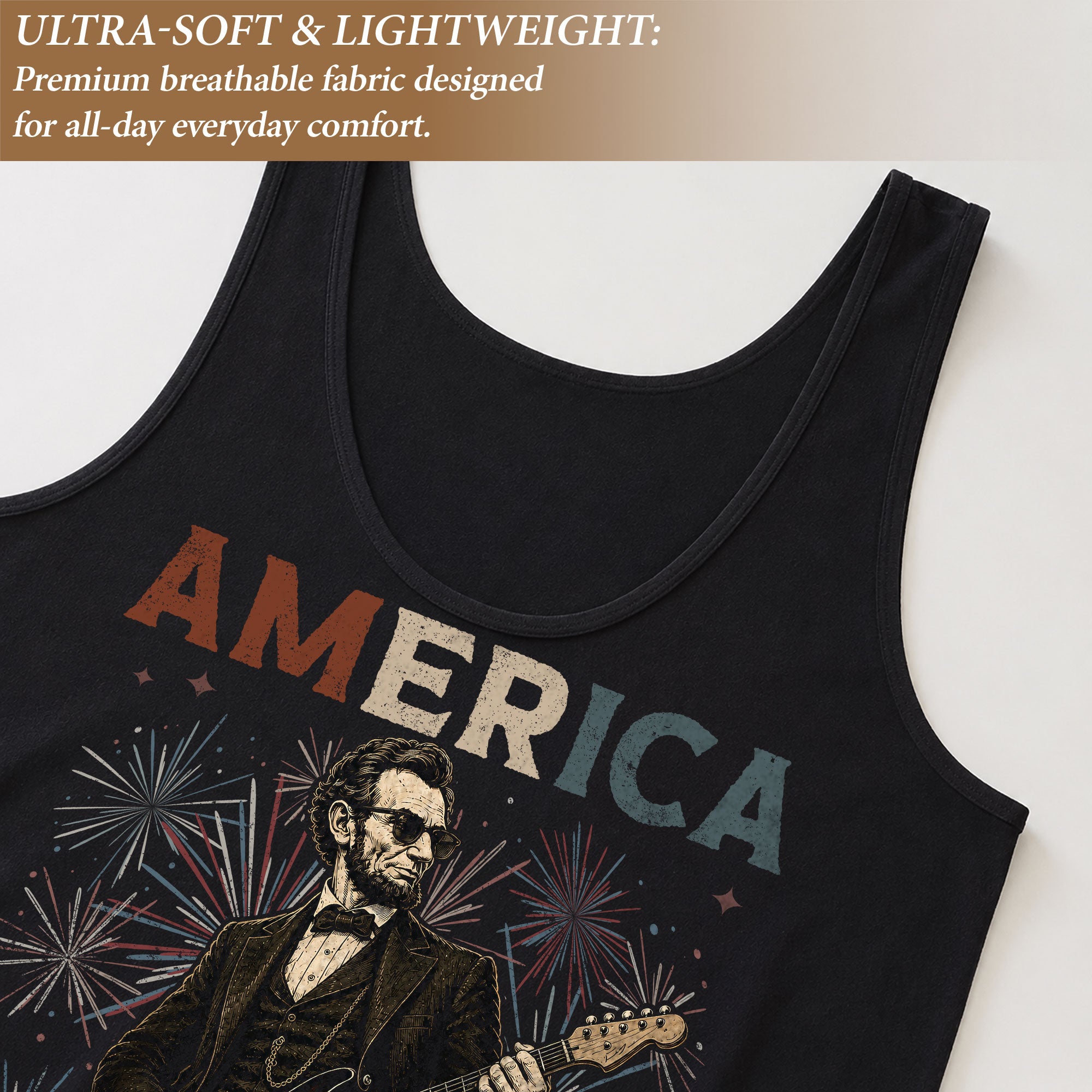 Women's Patriotic 1776-2026 Lincoln Tank - Graphic Fireworks Sleeveless Summer Top