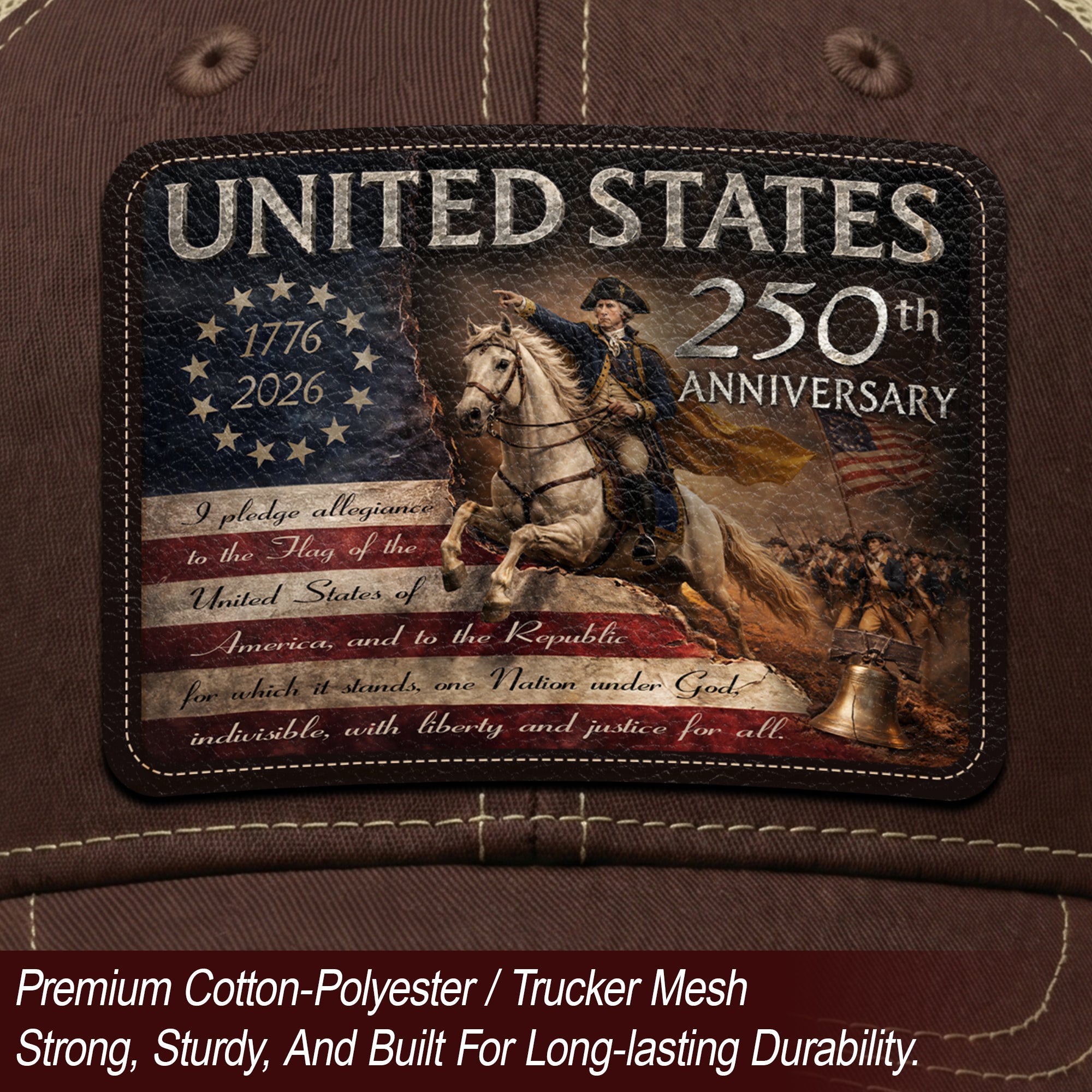 Leather Patch Hat US 250th Anniversary Trucker Cap George Washington Patriotic Hat