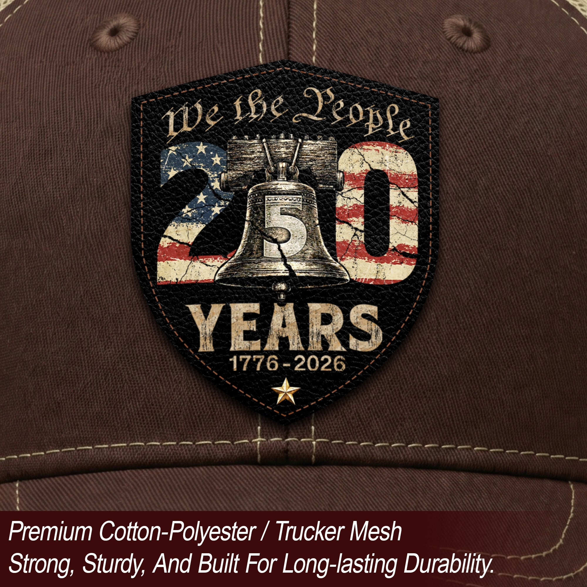 Leather Patch Hat 250 Years 1776 2026 Liberty Bell Trucker Cap Patriotic US Mesh Hat