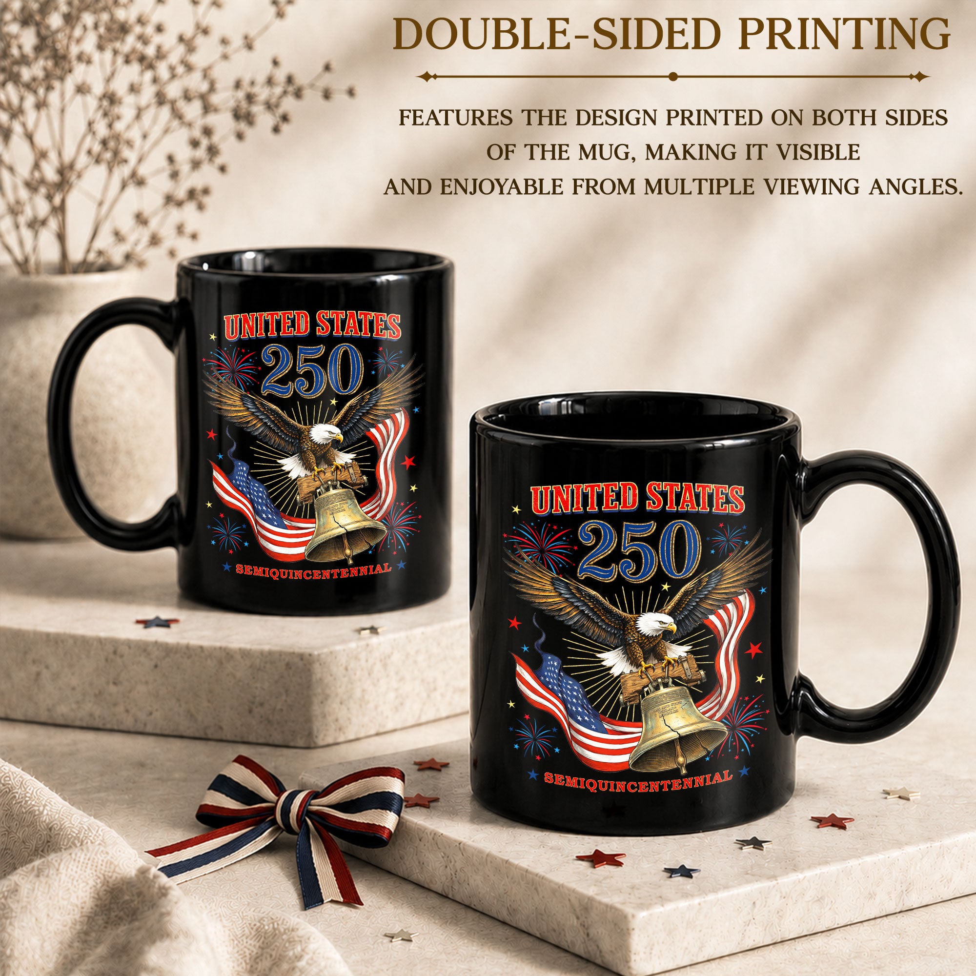 Historical Eagle and Bell Ceramic Mug – Patriotic Anniversary Keepsake Gift Item