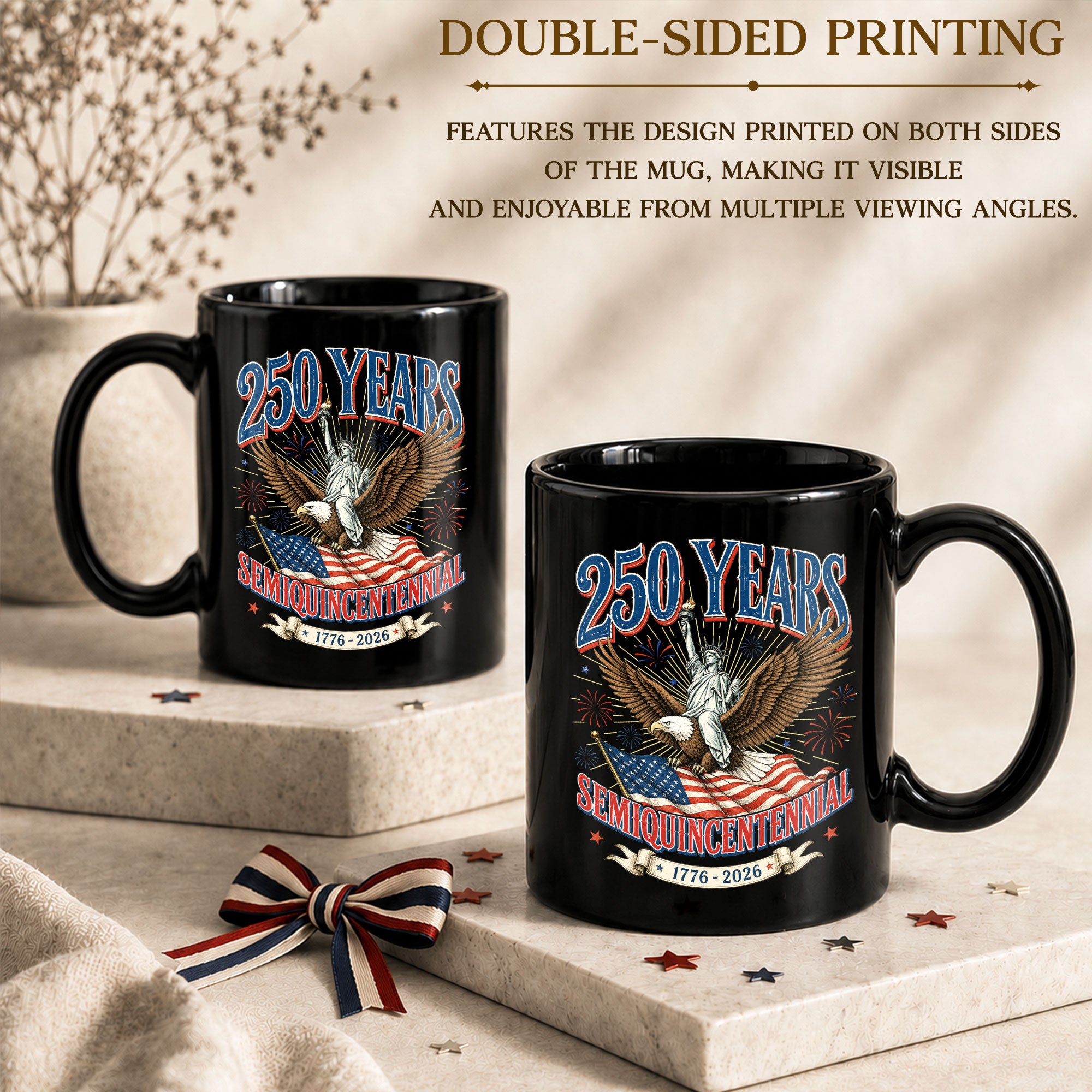 Patriotic Eagle and Statue Ceramic Mug – 1776-2026 Anniversary Celebration Drinkware